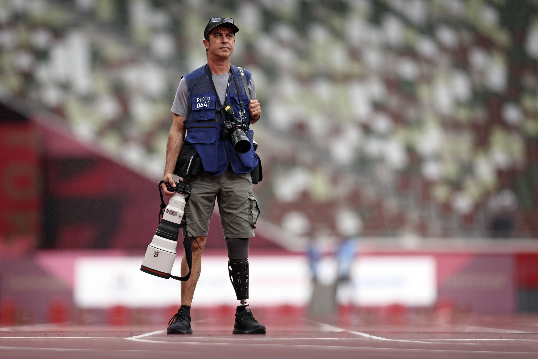 <p>AP Photographer Emilio Morenatti stands for a portrait at the Tokyo 2020 Paralympics, Saturday, Sept. 4, 2021, in Tokyo, Japan. (Marko Djurica via AP)</p>