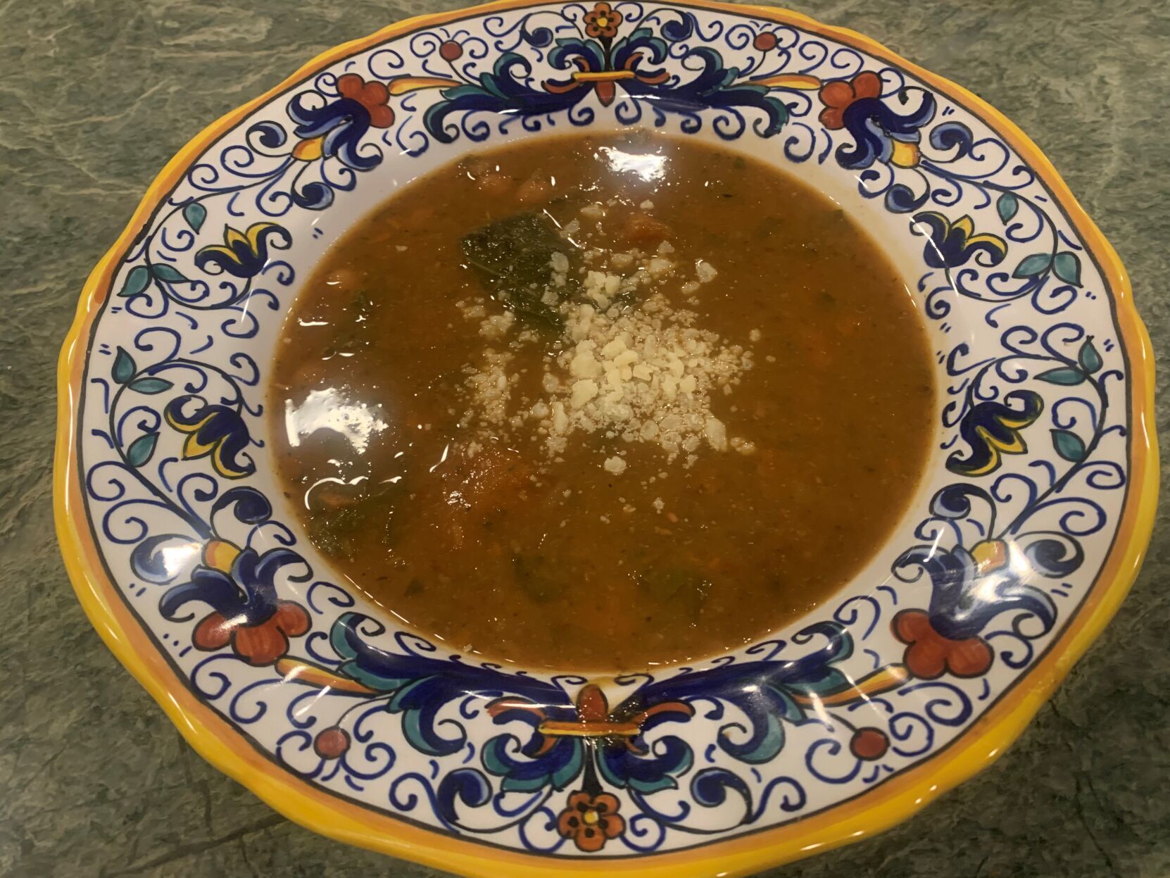 <p>Red Swiss chard, butternut squash and sun-dried tomatoes add color and subtle texture to this savory soup.</p>