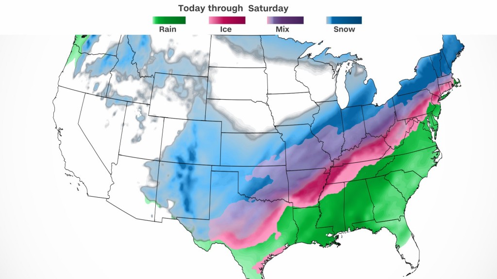 Heavy Snow Falling As Storm System Threatens To Leave A Treacherous Mix Of Wintry Precipitation For Millions From Plains To Northeast