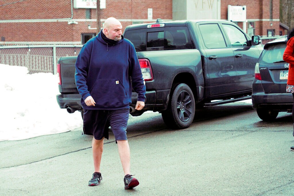 <p>Democratic candidate for the Pennsylvania U.S.senate seat in the 2022 primary election, Lt. Gov. John Fetterman, arrives for a campaign stop at the Mechanistic Brewery, in Clarion, Pa., Saturday, Feb. 12, 2022. </p>