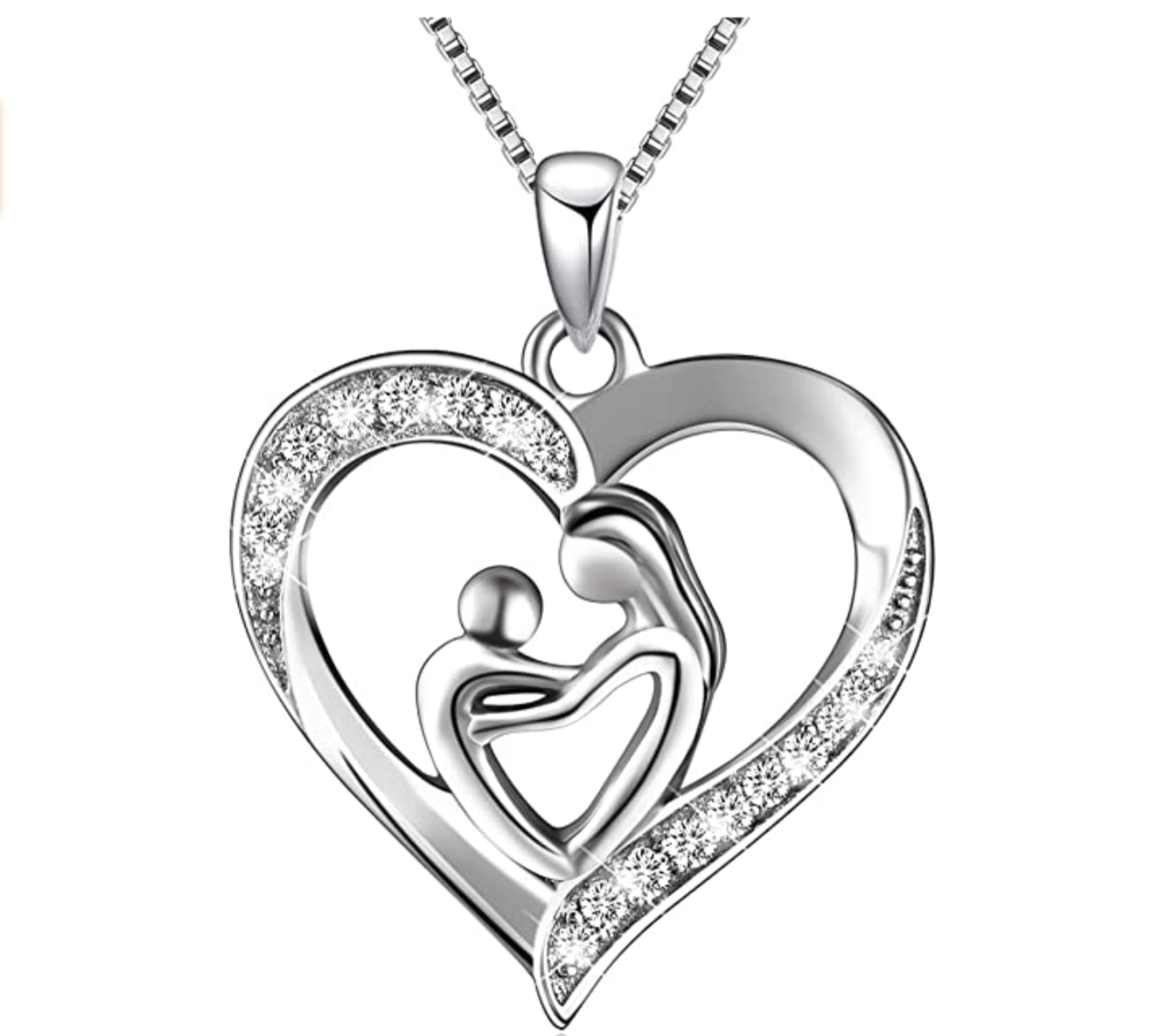 <p><em><a href="https://www.amazon.com/dp/B073P5694S?tag=leeenter0889-20&linkCode=ogi&th=1" target="_blank">925 Sterling Silver Mother and Child Love Heart Pendant</a></em></p>