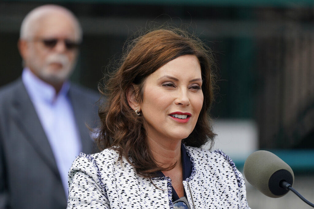 <p>FILE - Michigan Gov. Gretchen Whitmer addresses the press before signing the final piece of a billion state budget into law on Wednesday, July 20, 2022 in Detroit.</p>