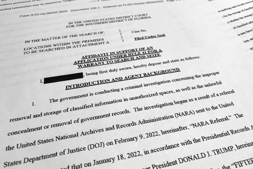 Justice Dept. Releases Redacted Mar A Lago Search Affidavit