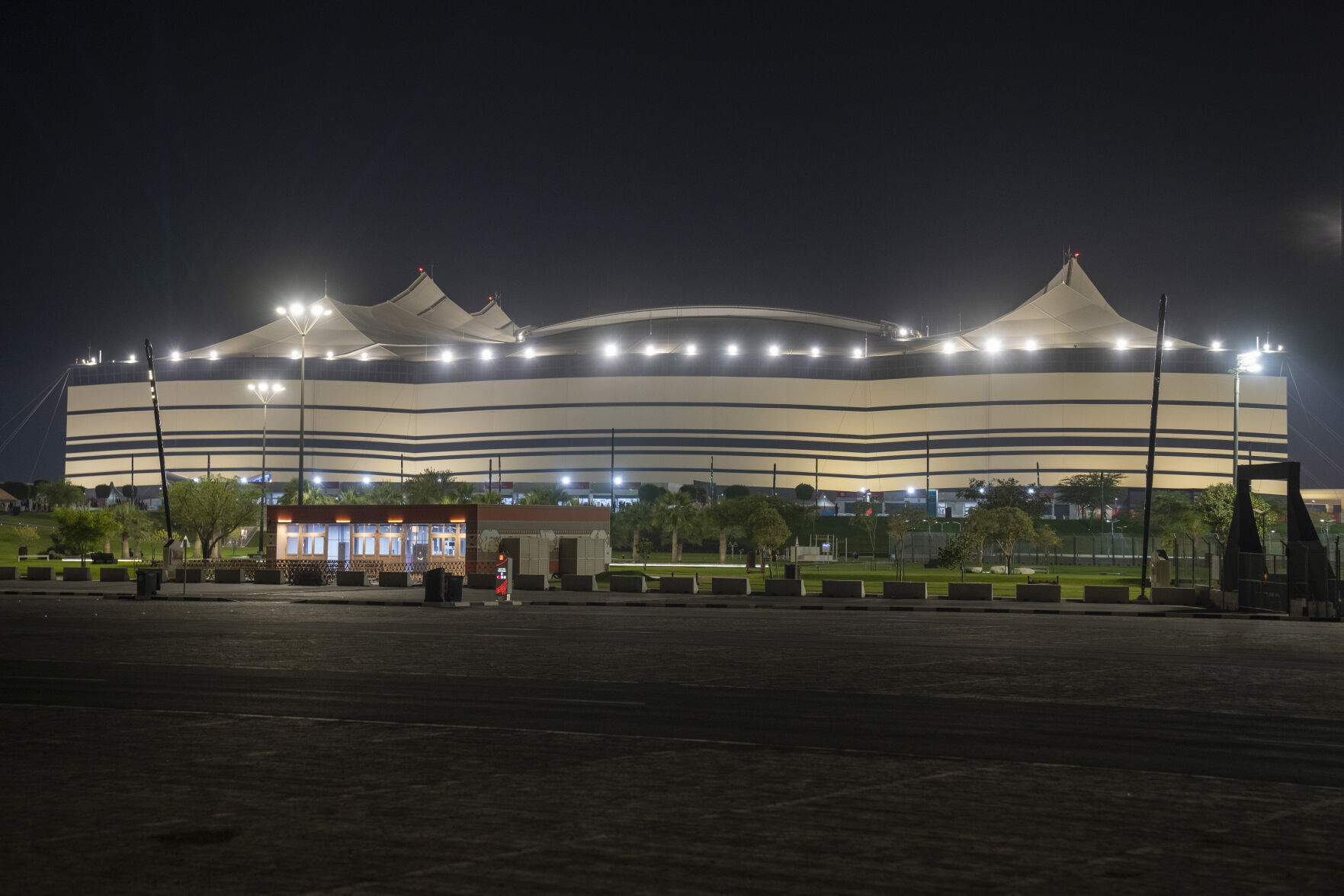 <p>FILE - A general view of the Al Bayt Stadium in Al Khor, Qatar, Monday, Dec. 6, 2021. (AP Photo/Darko Bandic, File)</p>