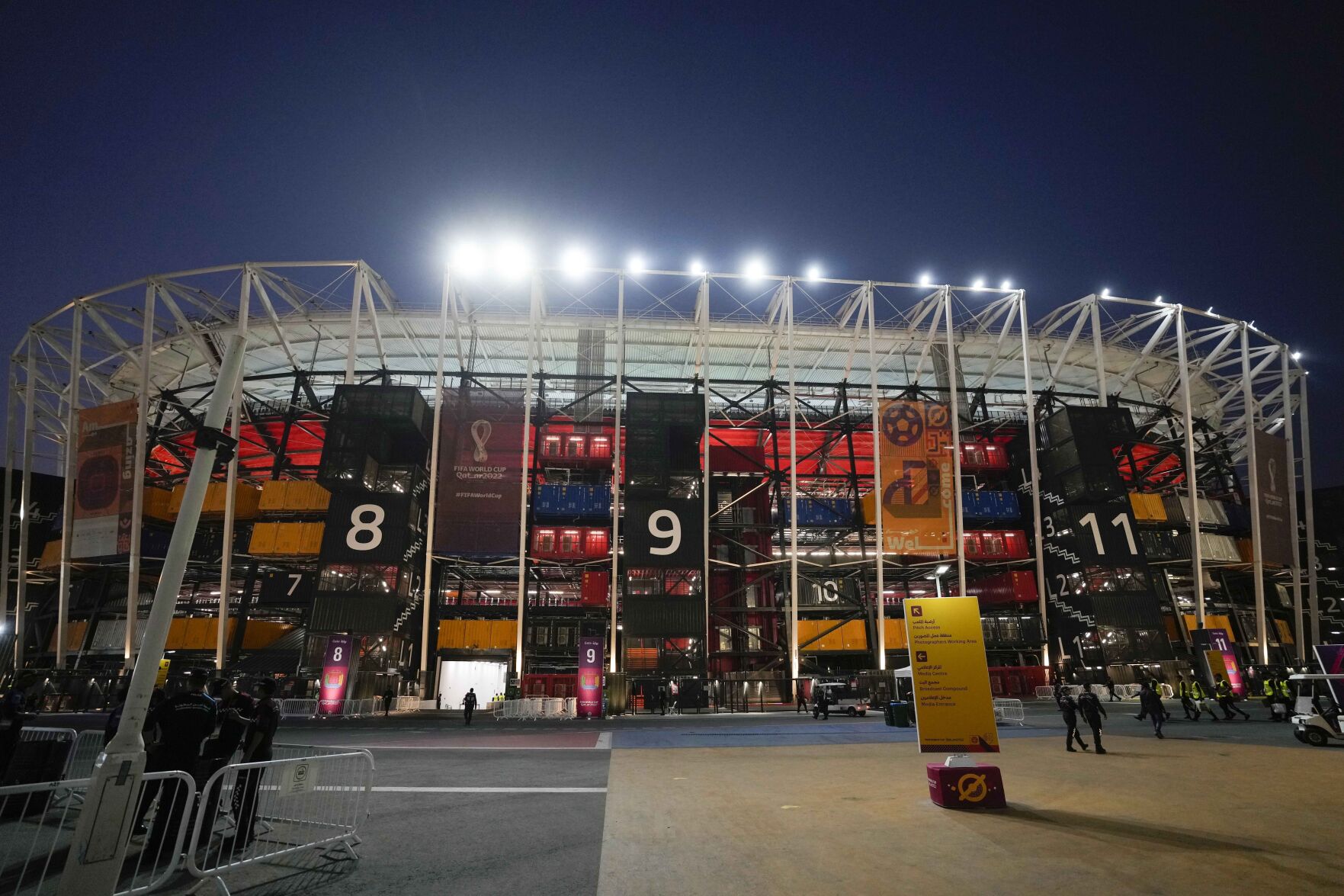 <p>FILE - A partial view of the Stadium 974 prior to the start of the World Cup group G soccer match between Serbia and Switzerland, in Doha, Qatar, Qatar, Friday Dec. 2, 2022. (AP Photo/Luca Bruno, File)</p>