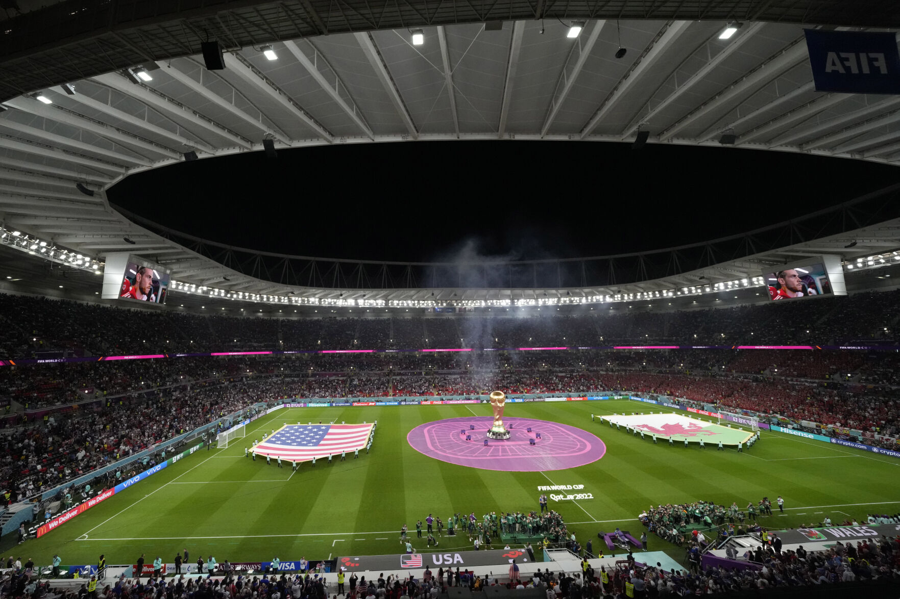 <p>FILE - A general view ahead of the World Cup, group B soccer match between the United States and Wales, at the Ahmad Bin Ali Stadium in in Doha, Qatar, Monday, Nov. 21, 2022. (AP Photo/Themba Hadebe, File)</p>