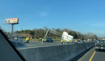 Fallen Highway Sign On I 77sb Near Carowinds Boulevard Causes Backups