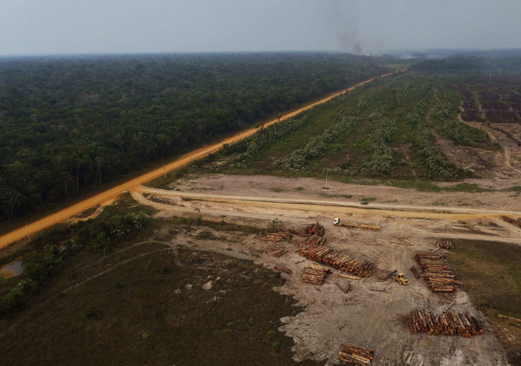 <p>An area of forest on fire near a logging area in the Transamazonica highway region, Sept. 17, 2022, in the municipality of Humaita, Amazonas state, Brazil.</p>