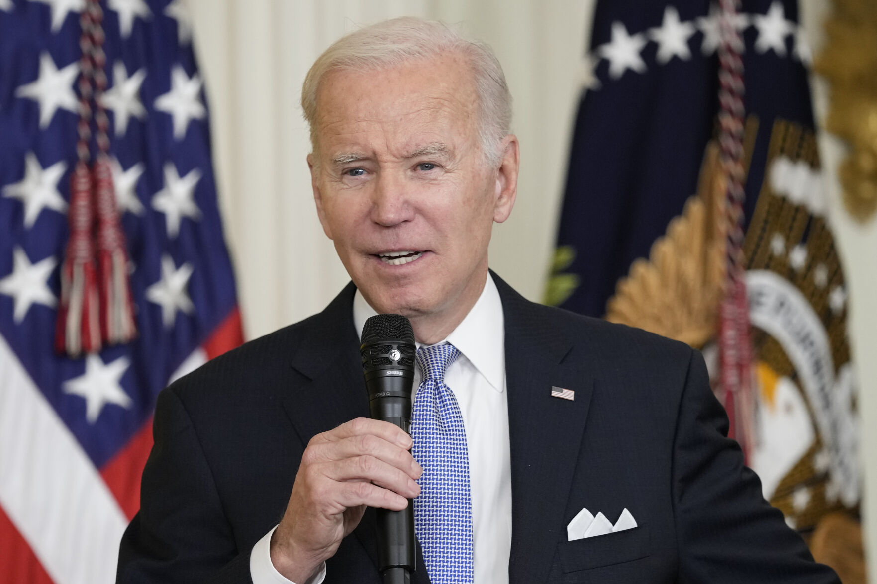 <p>President Joe Biden speaks Jan. 20 in the East Room of the White House in Washington. The Justice Department has searched Biden’s home in Delaware and located more documents containing classification markings and also took possession of some of his notes, the president’s lawyer said Saturday.</p>