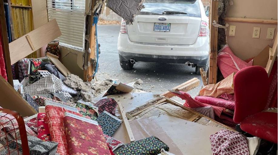 Woman’s Car Crashes Into Quilting Store After Her Shoe Slips Off While Driving