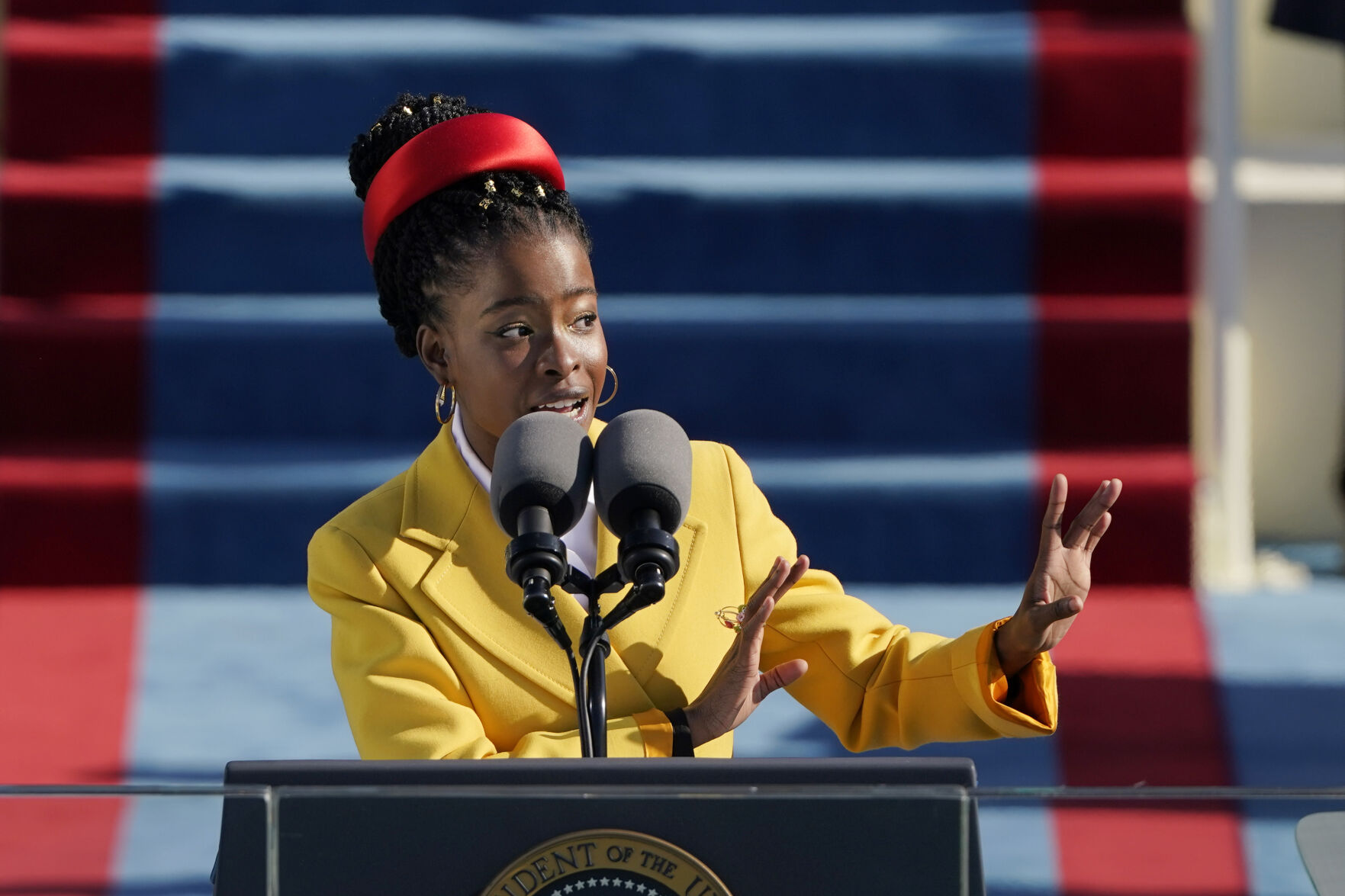 <p>American poet Amanda Gorman recites a poem during the Inauguration of U.S. President Joe Biden at the U.S. Capitol on Jan. 20, 2021, in Washington. </p>
