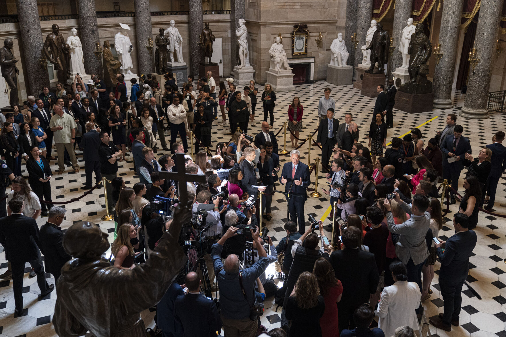 <p>House Speaker Kevin McCarthy of Calif. speaks to reporters about debt limit negotiations Wednesday on Capitol Hill in Washington. </p>