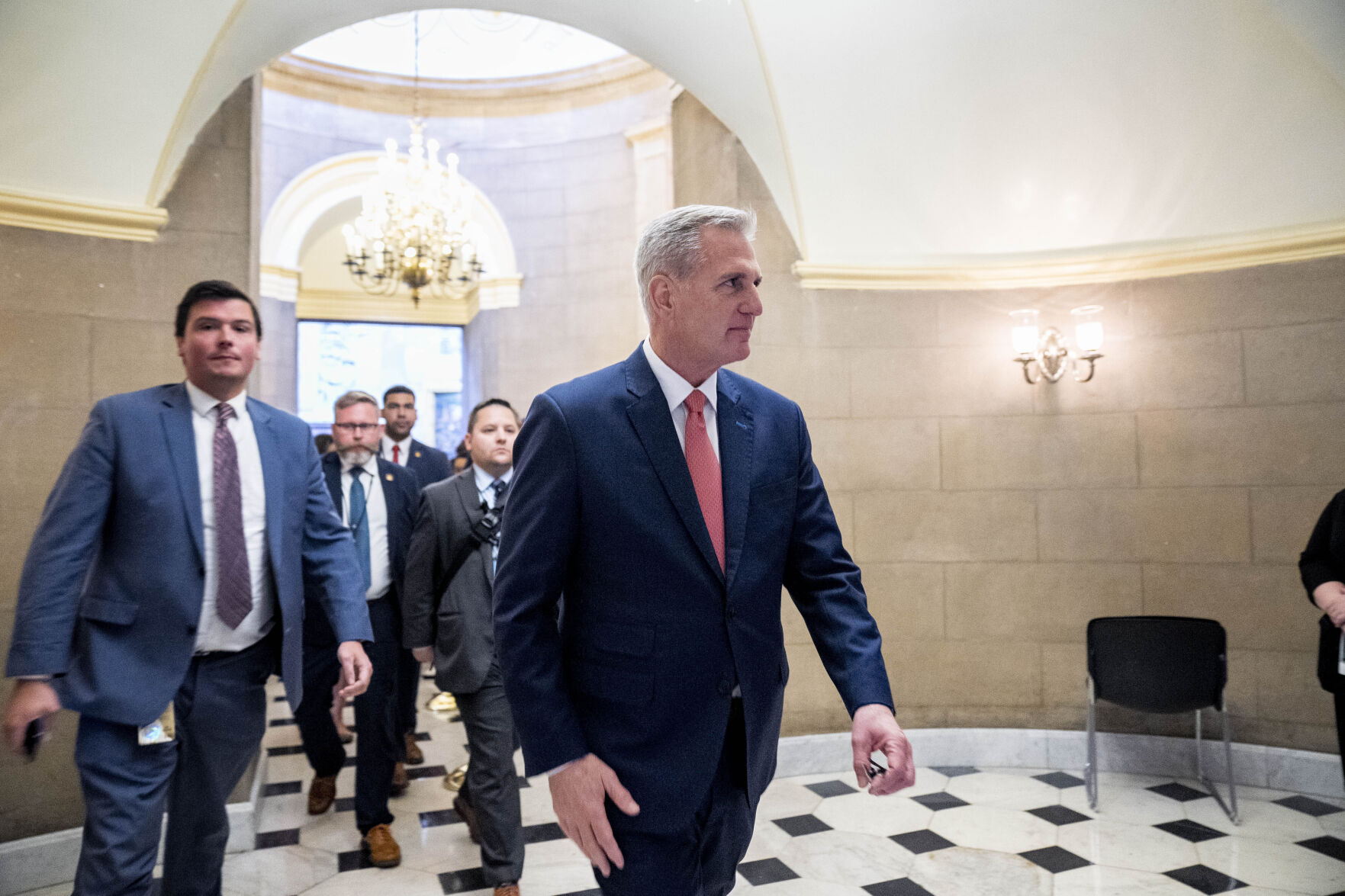 <p>House Speaker Kevin McCarthy of Calif., leaves his office on Capitol Hill on Wednesday in Washington.</p>