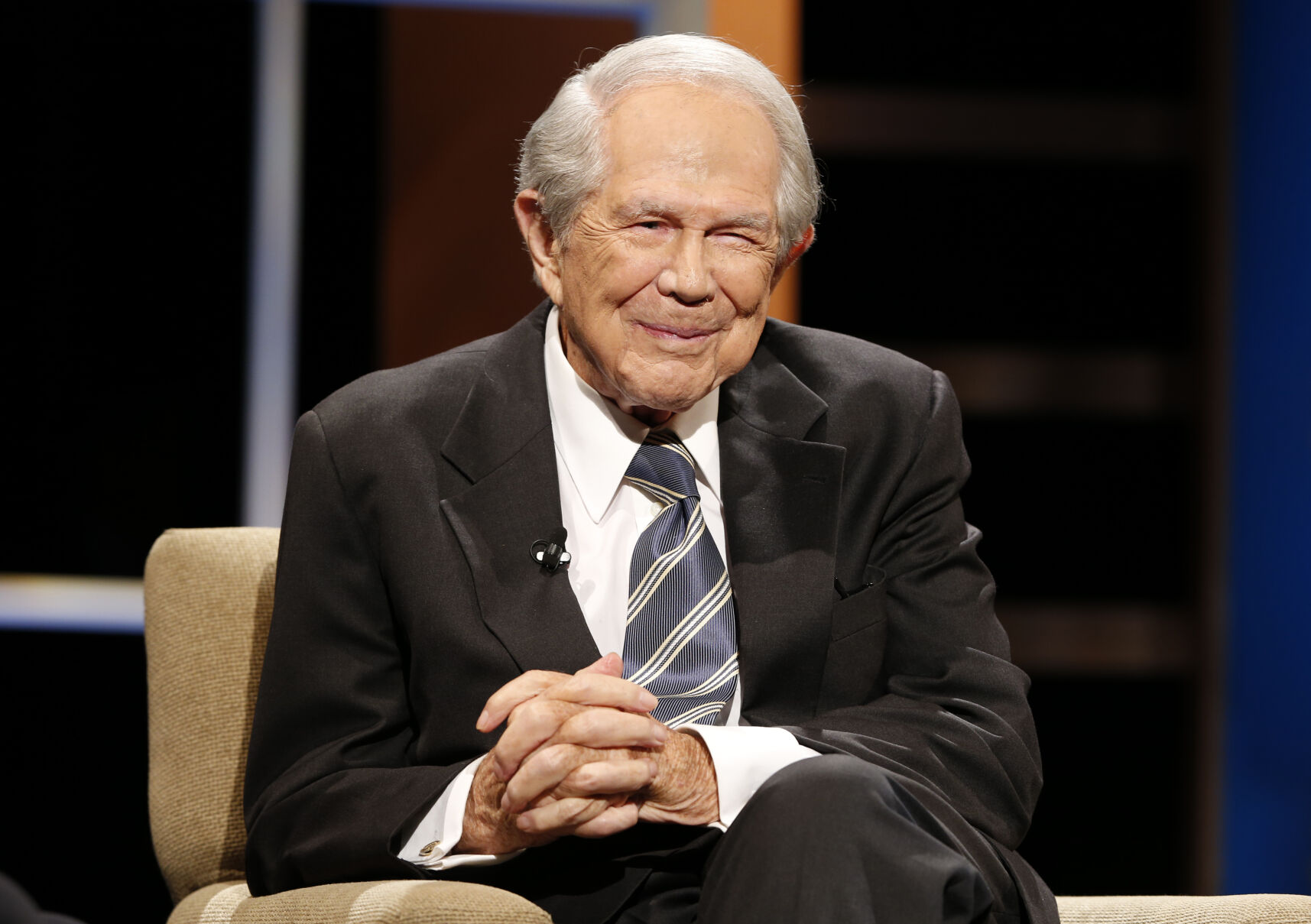 <p>FILE - Rev. Pat Robertson poses a question to a Republican presidential candidate during a forum at Regent University in Virginia Beach, Va., Oct. 23, 2015. Robertson, a religious broadcaster who turned a tiny Virginia station into the global Christian Broadcasting Network, tried a run for president and helped make religion central to Republican Party politics in America through his Christian Coalition, has died. He was 93. Robertson's death Thursday, June 8, 2023 was announced by his broadcasting network. (AP Photo/Steve Helber, File)</p>