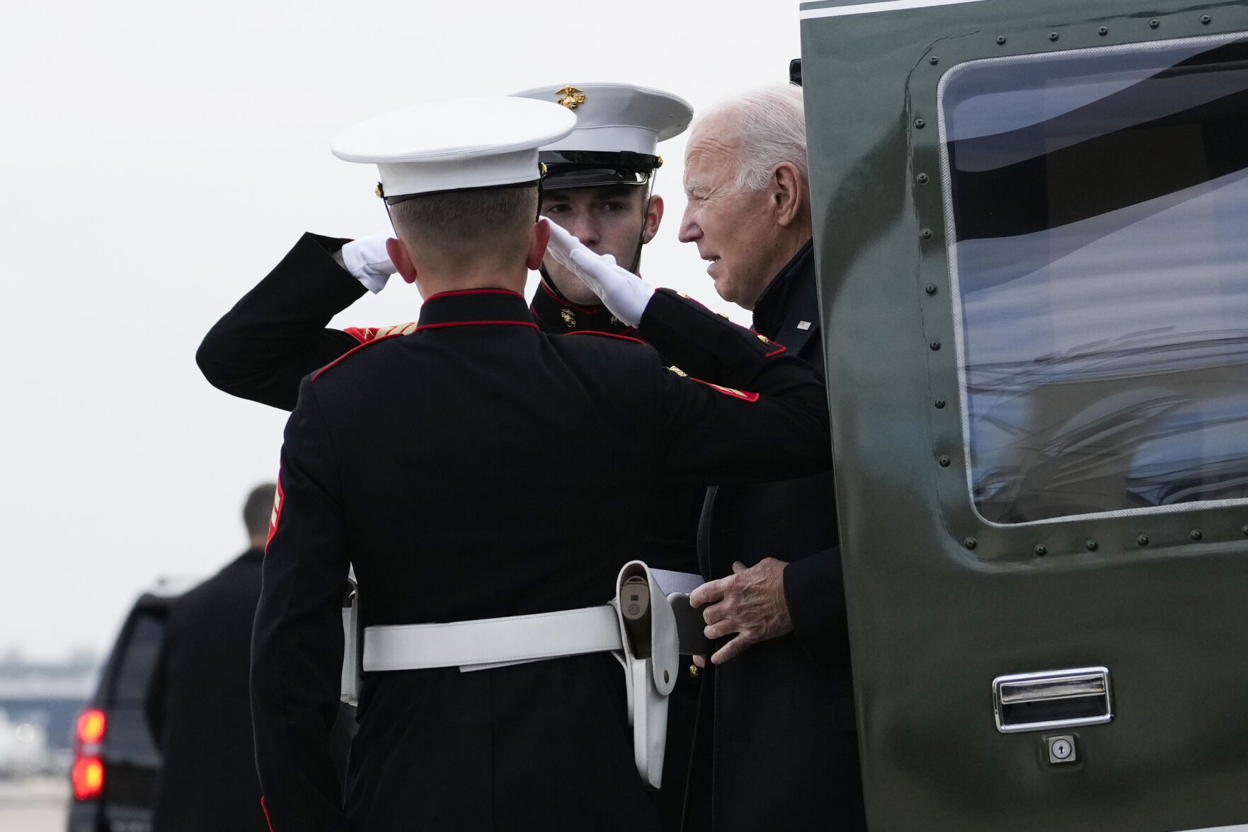 <p>President Joe Biden arrives Wednesday on Marine One at Minneapolis–Saint Paul International Airport in St. Paul, Minn., after speaking in Northfield, Minn. </p>