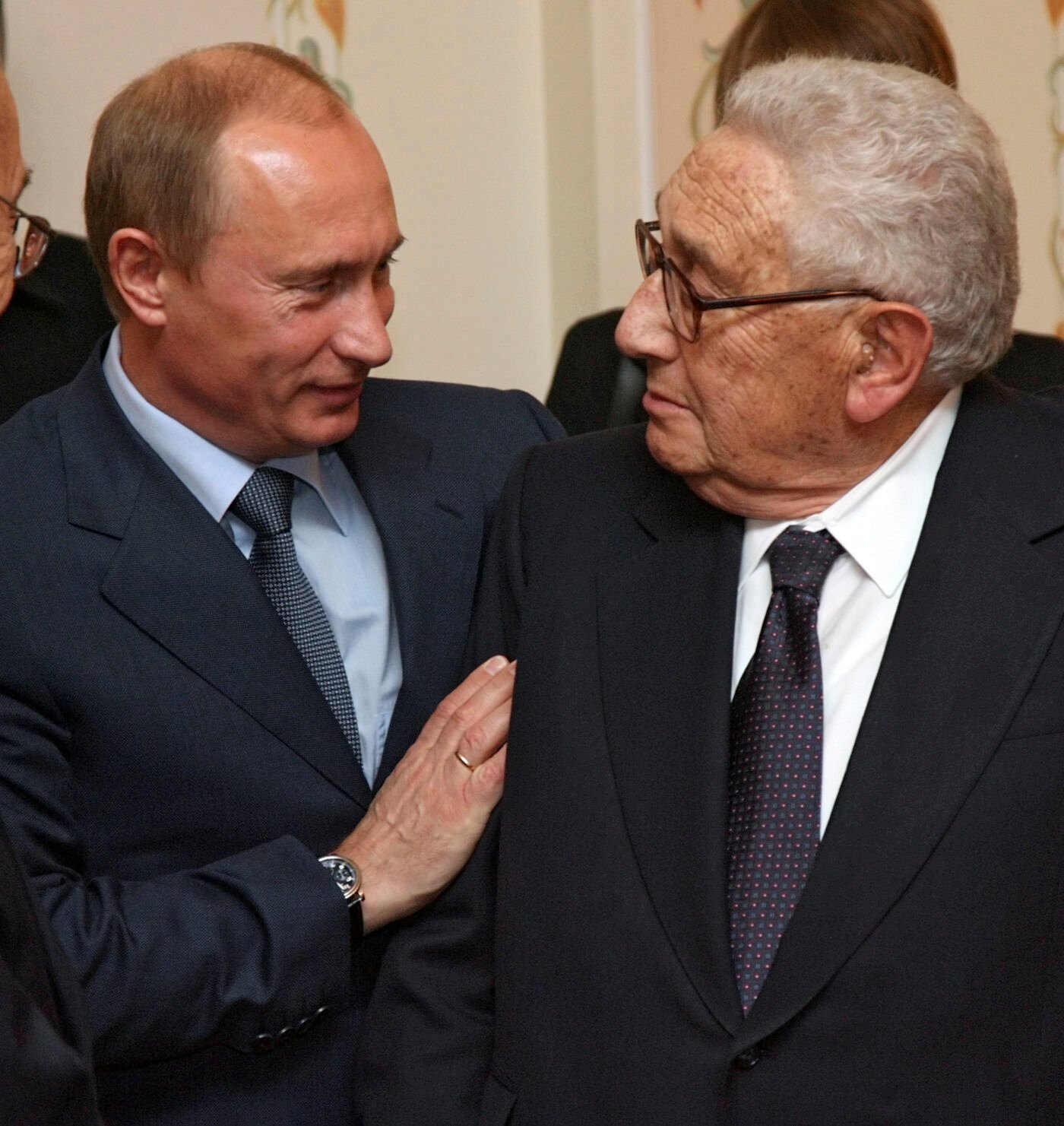 <p>Russian President Vladimir Putin, left, greets former U.S. Secretary of State Henry Kissinger on July 13, 2007, during a meeting in the Novo-Ogaryovo residence outside Moscow.</p>
