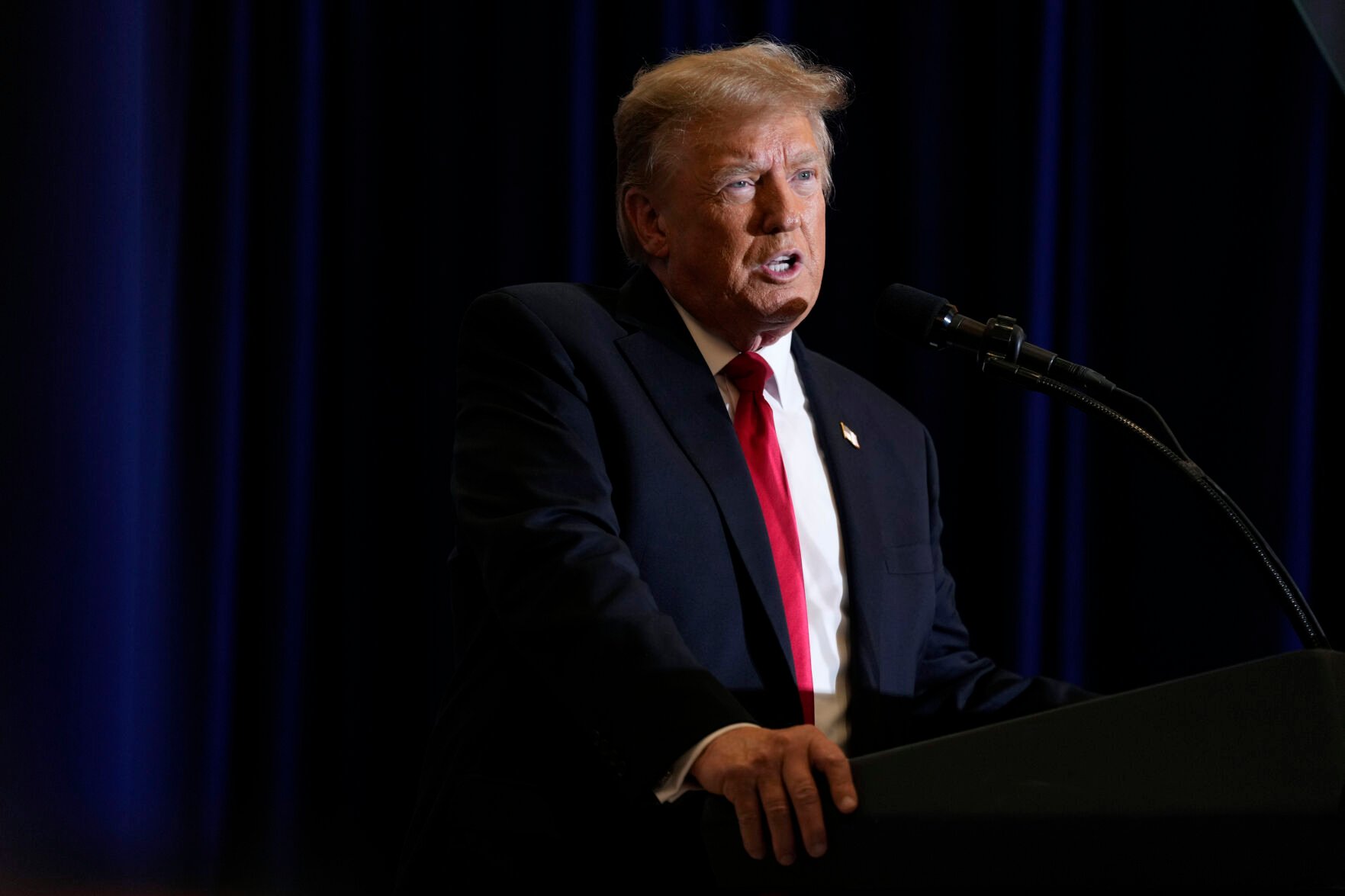 <p>Former President Donald Trump speaks during a commit to caucus rally Dec. 13, 2023, in Coralville, Iowa. </p>