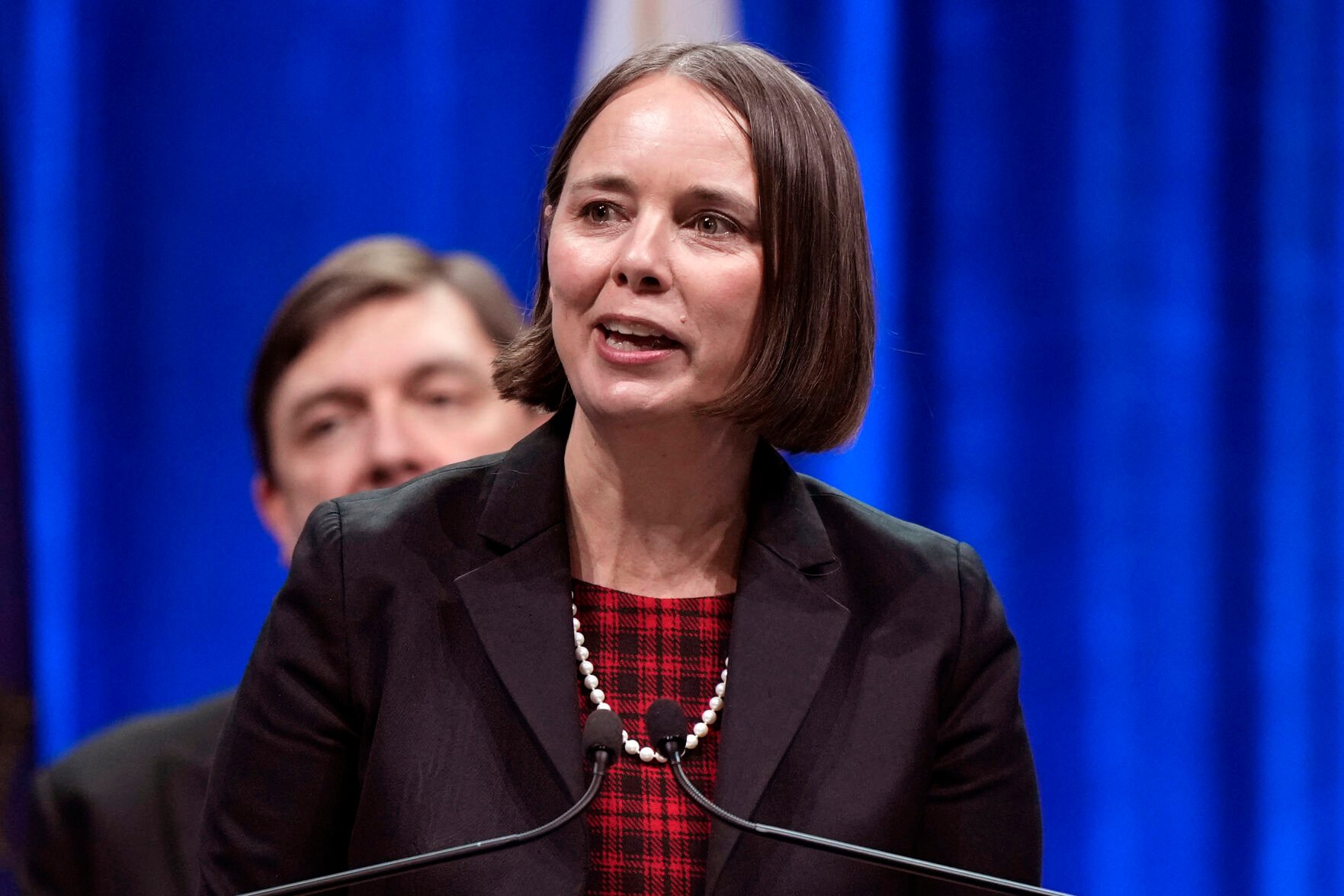 <p>Secretary of State Shenna Bellows speaks at an event, Jan. 4, 2023, in Augusta, Maine. Bellows on Thursday, Dec. 28, removed former President Donald Trump from the state’s presidential primary ballot under the Constitution’s insurrection clause, becoming the first election official to take action unilaterally in a decision that has potential Electoral College consequences. </p>