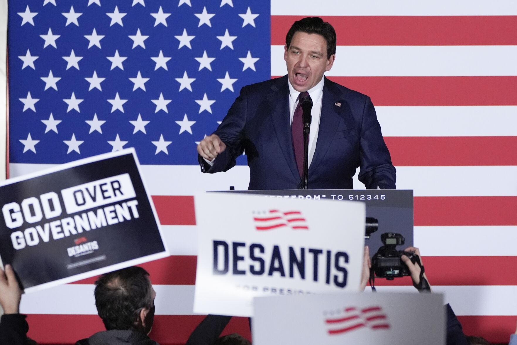 <p>FILE - Republican presidential candidate Florida Gov. Ron DeSantis speaks to supporters during a caucus night party, Jan. 15, 2024, in West Des Moines, Iowa. Before launching his ill-fated campaign for the White House, DeSantis was a star. Again and again, Republican voters said they saw him as the future of the party. But after a bitter scorched-earth primary in which Trump pounded DeSantis viciously for the better part of a year, interviews with voters across early-voting states suggest the Florida governor may have an uphill battle if he chooses to run again in 2028.</p>
