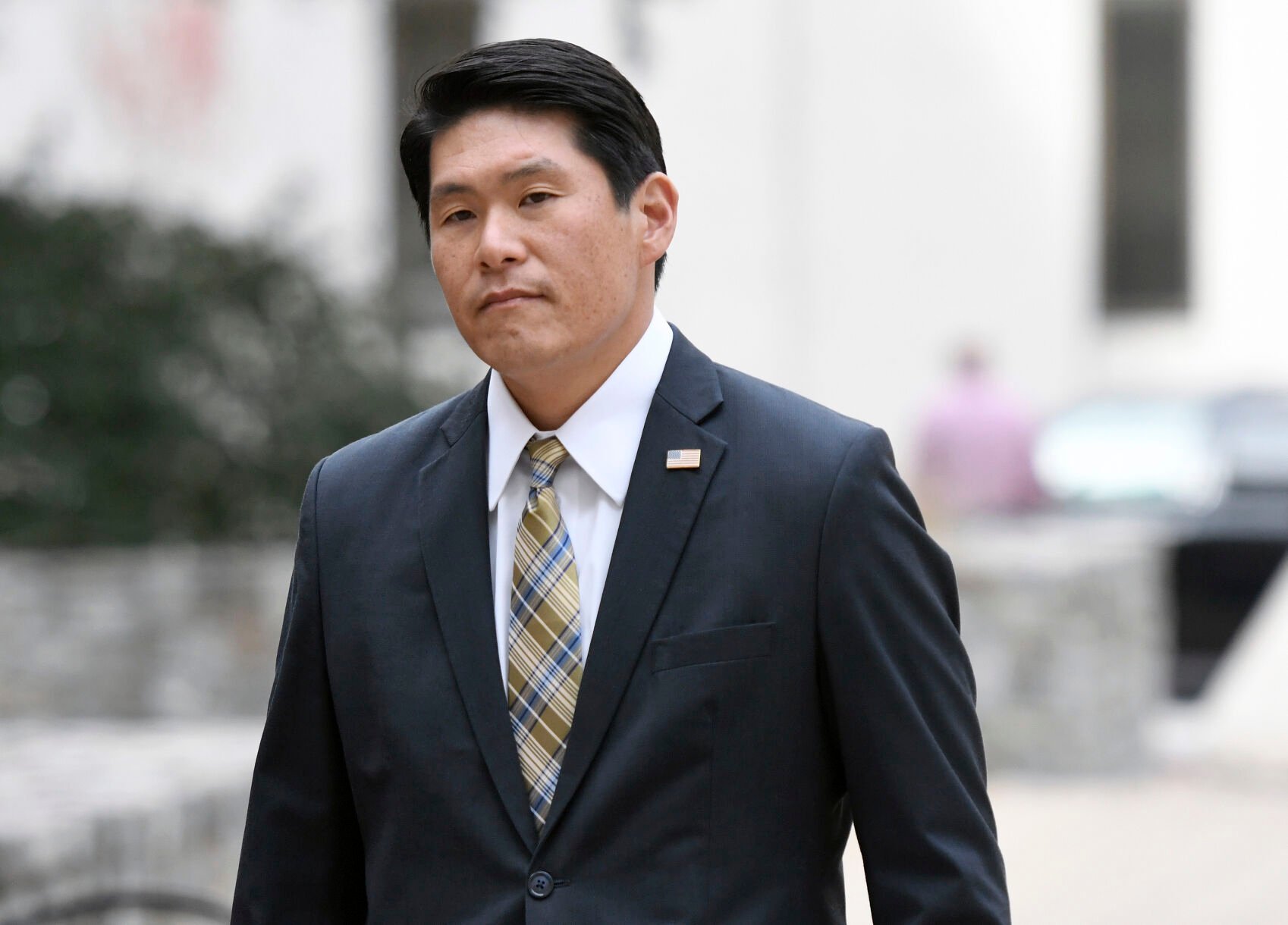 <p>U.S. Attorney Robert Hur arrives at U.S. District Court in Baltimore on Nov. 21, 2019. </p>