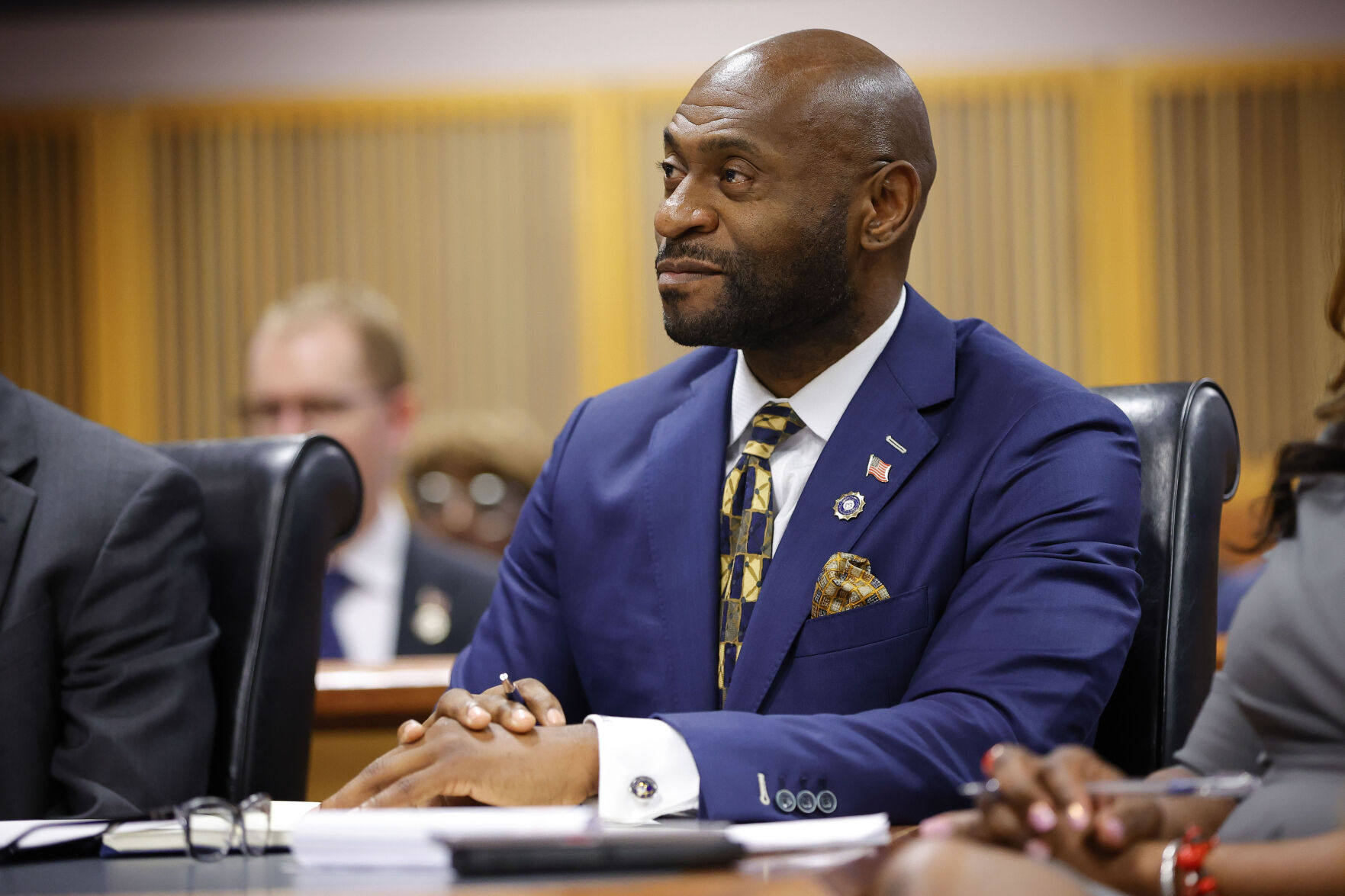 <p>FILE- Special prosecutor Nathan Wade looks on during a hearing on the Georgia election interference case, Friday, March, 1, 2024, in Atlanta. A progressive Democrat and a Republican who briefly worked in Donald Trump's administration entered the Fulton County district attorney's race Friday, March 8, 2024, as the current officeholder, Fani Willis, awaits a judge's decision on whether she will be removed from the Georgia election interference case against the former president because of a relationship with Wade. (AP Photo/Alex Slitz, Pool, File)</p>