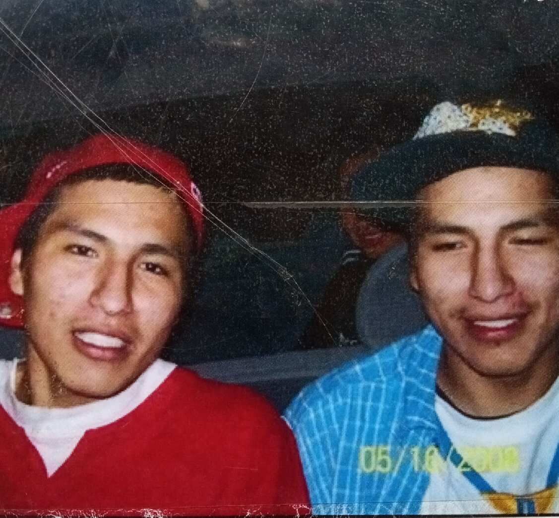 <p>Adam Poor Bear, left, and his brother, Arthur, are shown in this 2008 photo. Adam -- whose nickname was "Skinny" and whose Lakota name was Mato Ohitika -- died after a Rosebud Sioux tribal police officer shot him in 2018. Arthur died by suicide a decade earlier. </p>