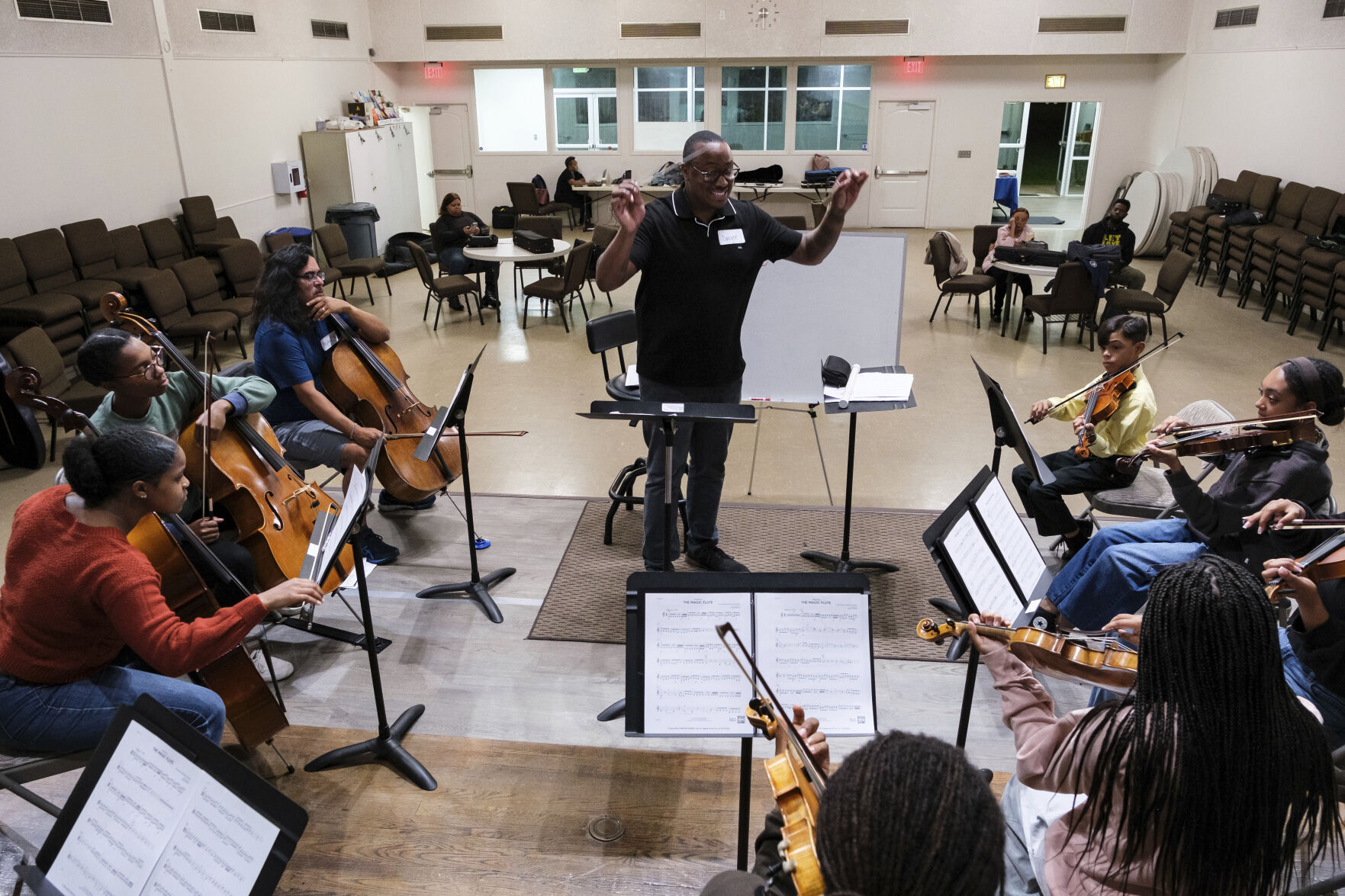 <p>A string orchestra, part of an initiative to promote equity in classical music, rehearses at New Hope Presbyterian Church on Oct. 16 in Anaheim, Calif. </p>