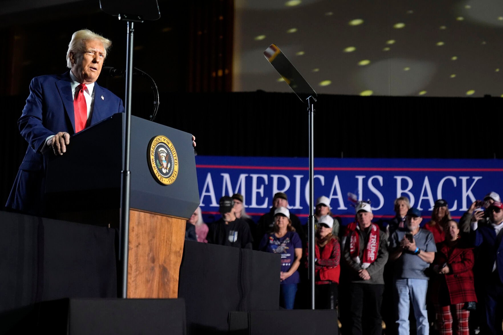 <p>President Donald Trump speaks about the economy during an event Saturday at the Circa Resort and Casino in Las Vegas.</p>