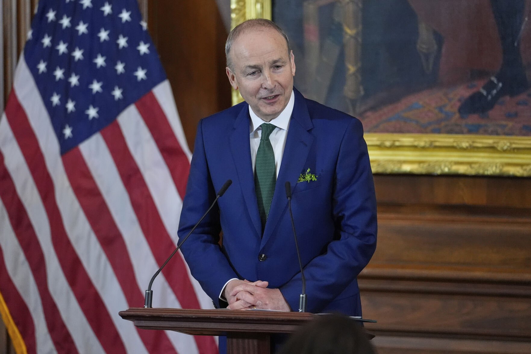 <p>Ireland's Prime Minister Michael Martin speaks Wednesday at the annual St. Patrick's Day luncheon at the Capitol in Washington.</p>