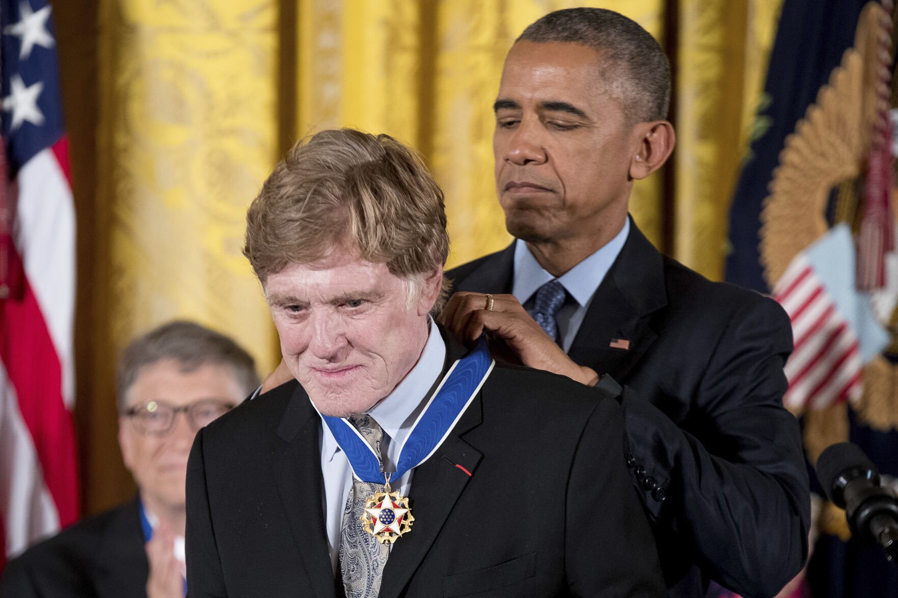 <p>President Barack Obama presents the Presidential Medal of Freedom to actor Robert Redford during a ceremony in the East Room of the White House, Nov. 22, 2016, in Washington.</p>