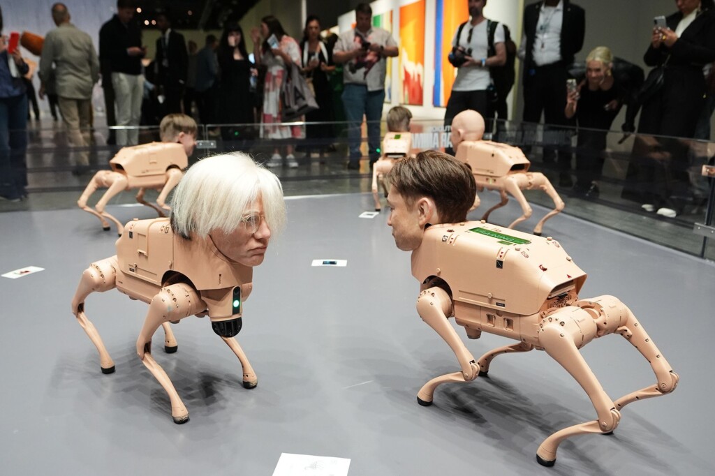 At Art Basel, Elon Musk, Andy Warhol And Jeff Bezos Reimagined As Robotic, Picture Pooping Dogs