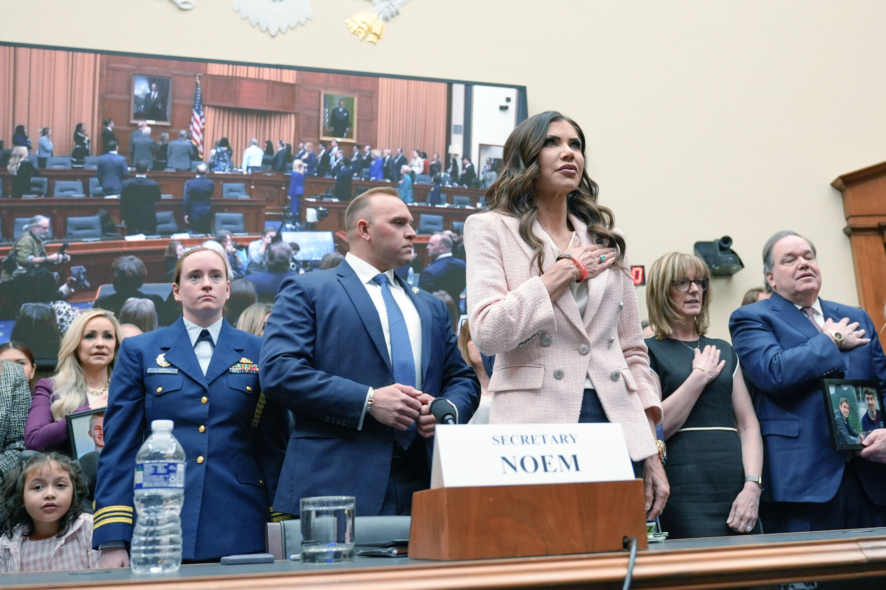 <p>Homeland Security Secretary Kristi Noem is sworn in during a House Committee on the Judiciary oversight hearing of the Department of Homeland Security on Capitol Hill, Wednesday, March 4, 2026, in Washington. (AP Photo/Mariam Zuhaib)</p>