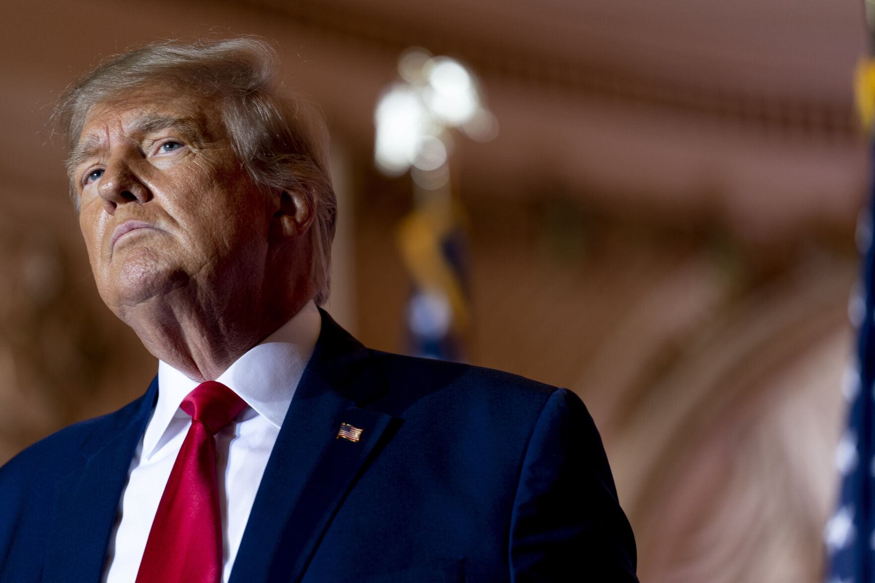 <p>FILE - Former President Donald Trump announces he is running for president for the third time as he pauses while speaking at Mar-a-Lago in Palm Beach, Fla., Nov. 15, 2022. </p>