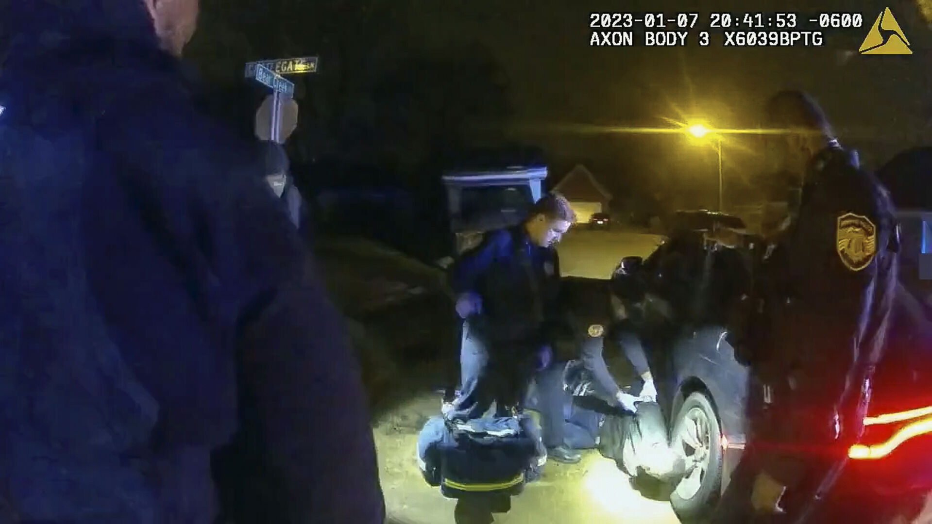 <p>The image from video released on Jan. 27, 2023, by the City of Memphis, shows Tyre Nichols on the ground as medics arrive during a brutal attack by five Memphis police officers on Jan. 7, 2023, in Memphis, Tenn. Nichols died on Jan. 10. The five officers have since been fired and charged with second-degree murder and other offenses. (City of Memphis via AP)</p>