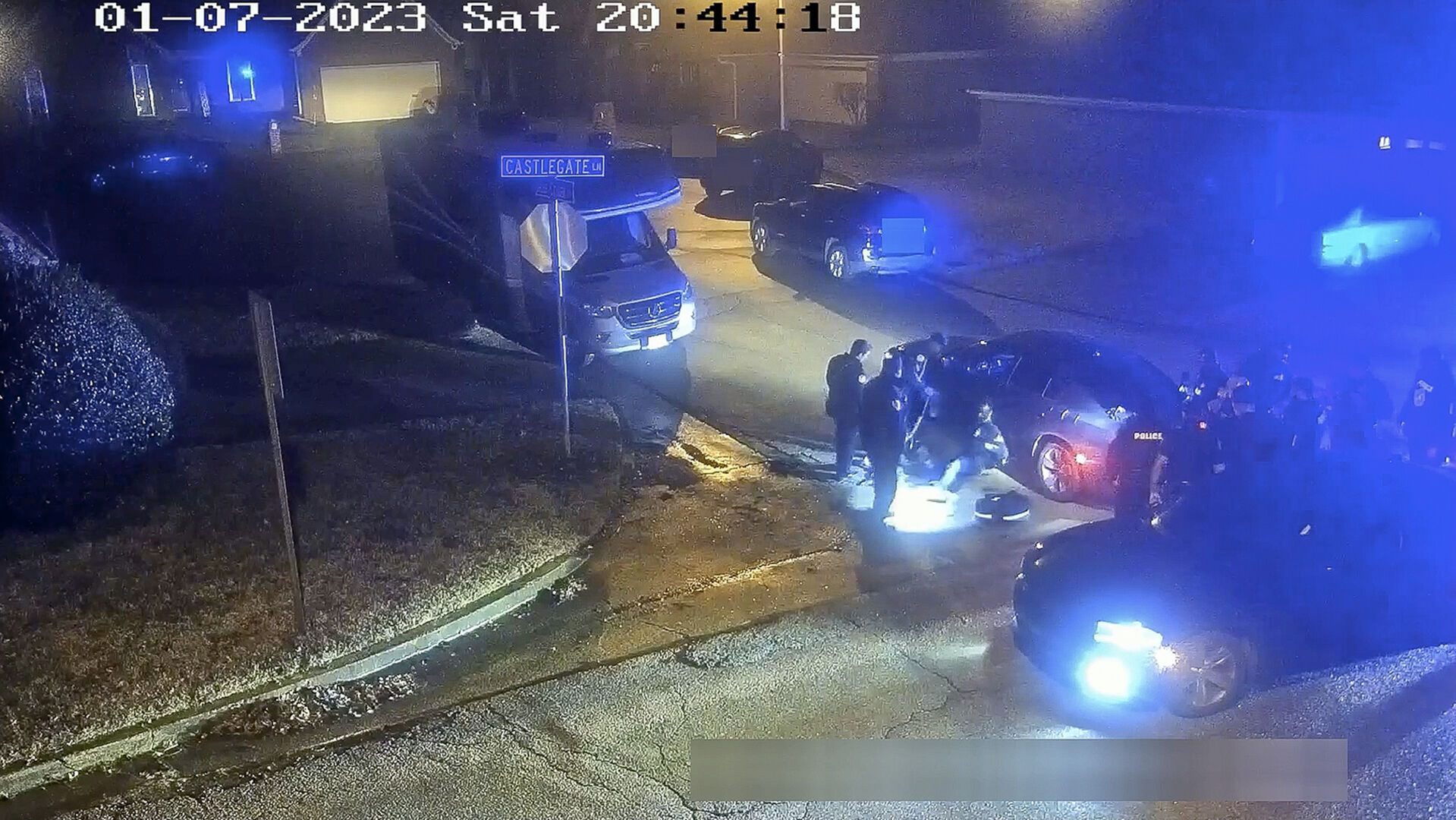 <p>The image from video released on Jan. 27, 2023, and partially redacted by the City of Memphis, shows Tyre Nichols seated leaning against a car during a brutal attack by five Memphis police officers on Jan. 7, 2023, in Memphis, Tenn. Nichols died on Jan. 10. The five officers have since been fired and charged with second-degree murder and other offenses. (City of Memphis via AP)</p>