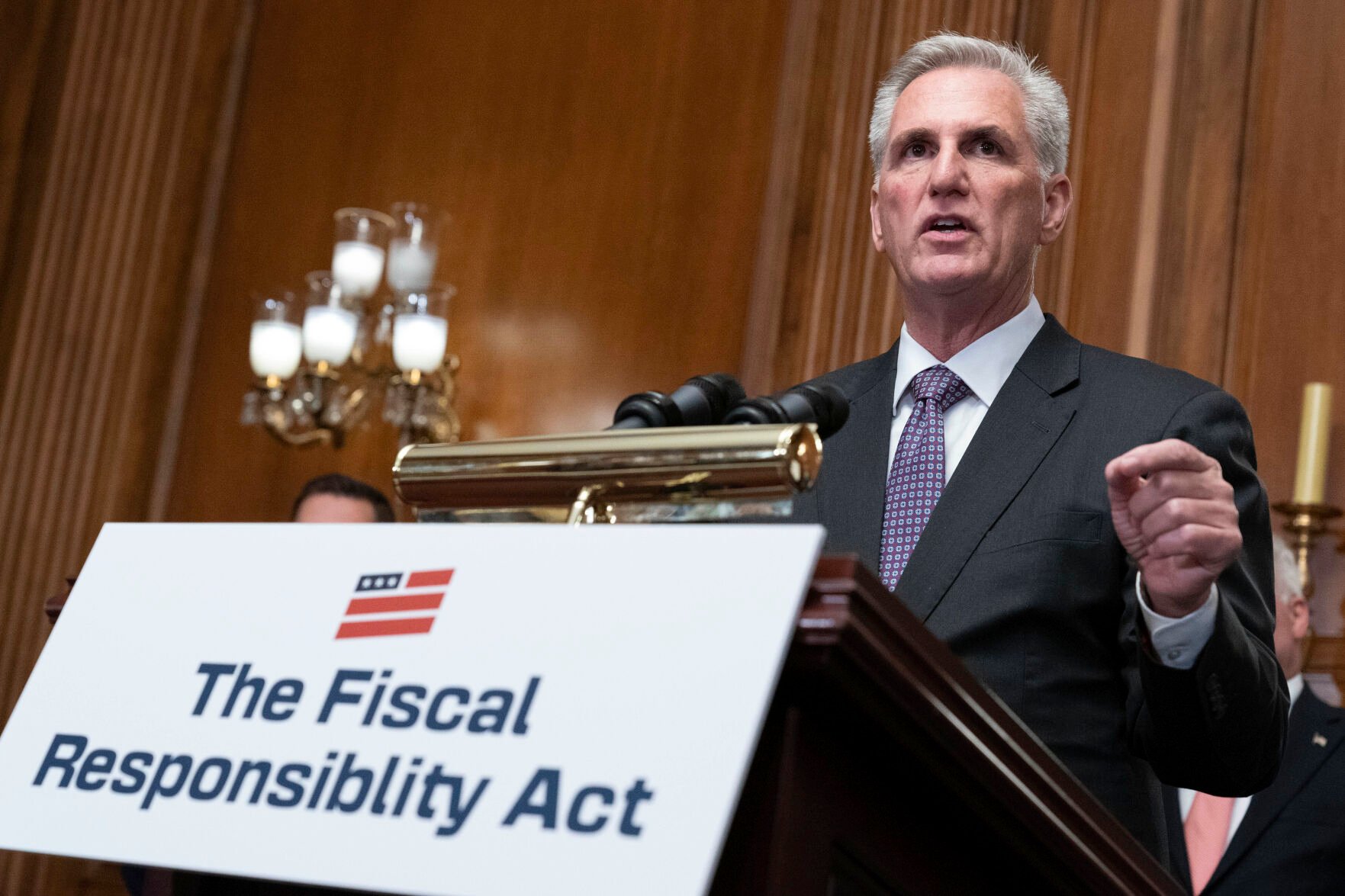 <p>House Speaker Kevin McCarthy of Calif. along with other Republican members of the House, speaks at a news conference after the House passed the debt ceiling bill at the Capitol in Washington, Wednesday, May 31, 2023. The bill now goes to the Senate. (AP Photo/Jose Luis Magana)</p>