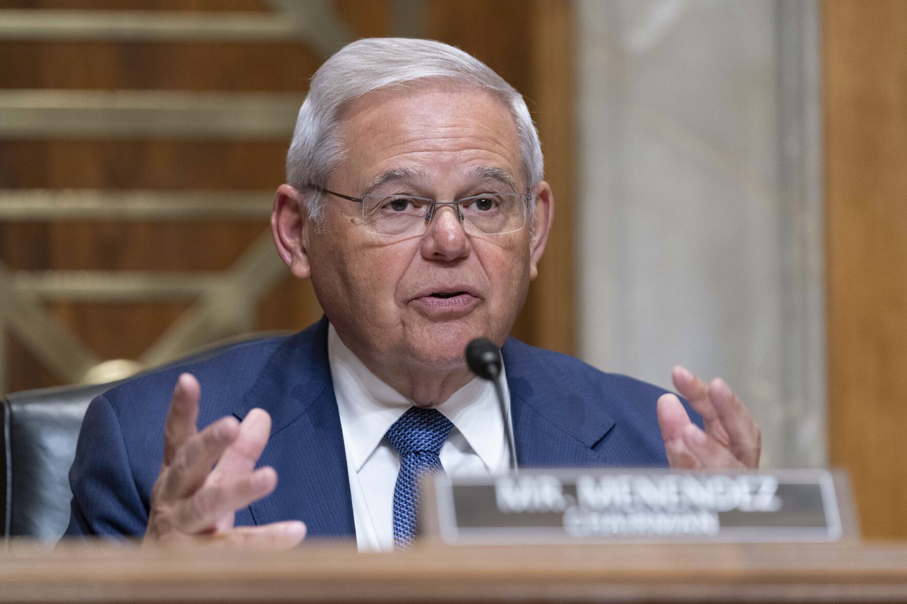 <p>Sen. Bob Menendez, D-N.J., chair of the Senate Foreign Relations Committee speaks during Senate Foreign Relations Committee hearing on the budget request for the State Department for fiscal year 2024, on Capitol Hill, Wednesday, March 22, 2023, in Washington. </p>