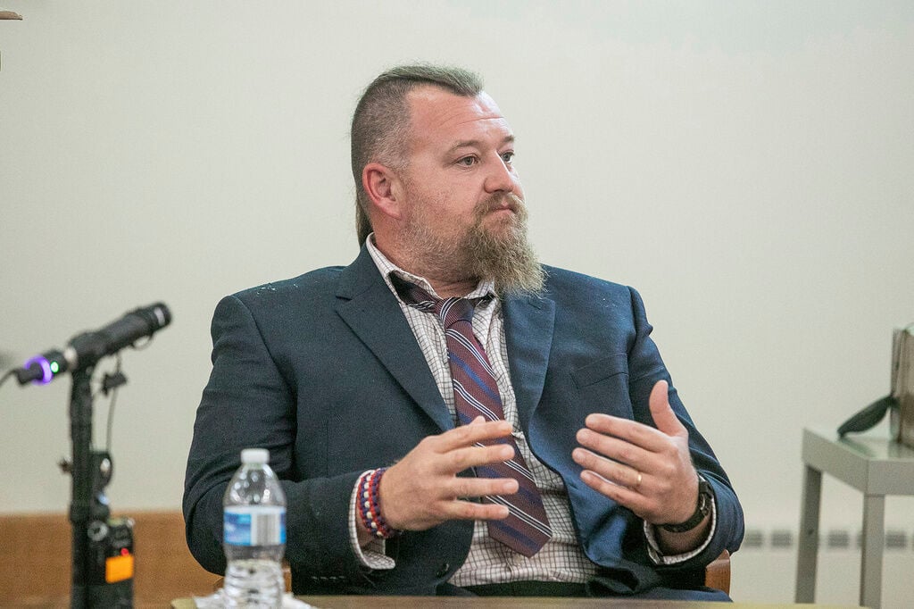 <p>William Null answers questions from his defense attorney Damian Nunzio on Monday, Sept 11, 2023, in 13th Circuit Court in Bellaire, Mich. </p>