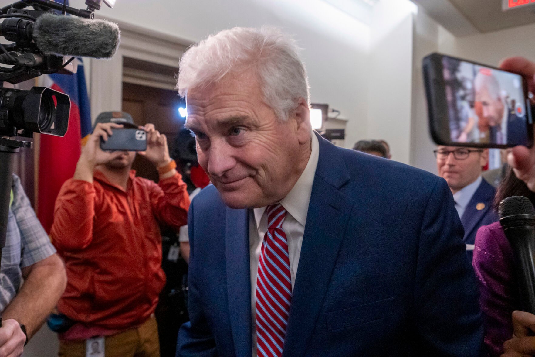 <p>Rep. Tom Emmer, R-Minn., arrives as Republicans meet to decide who to nominate to be the new House speaker, on Capitol Hill in Washington, Tuesday, Oct. 24, 2023. (AP Photo/Alex Brandon)</p>