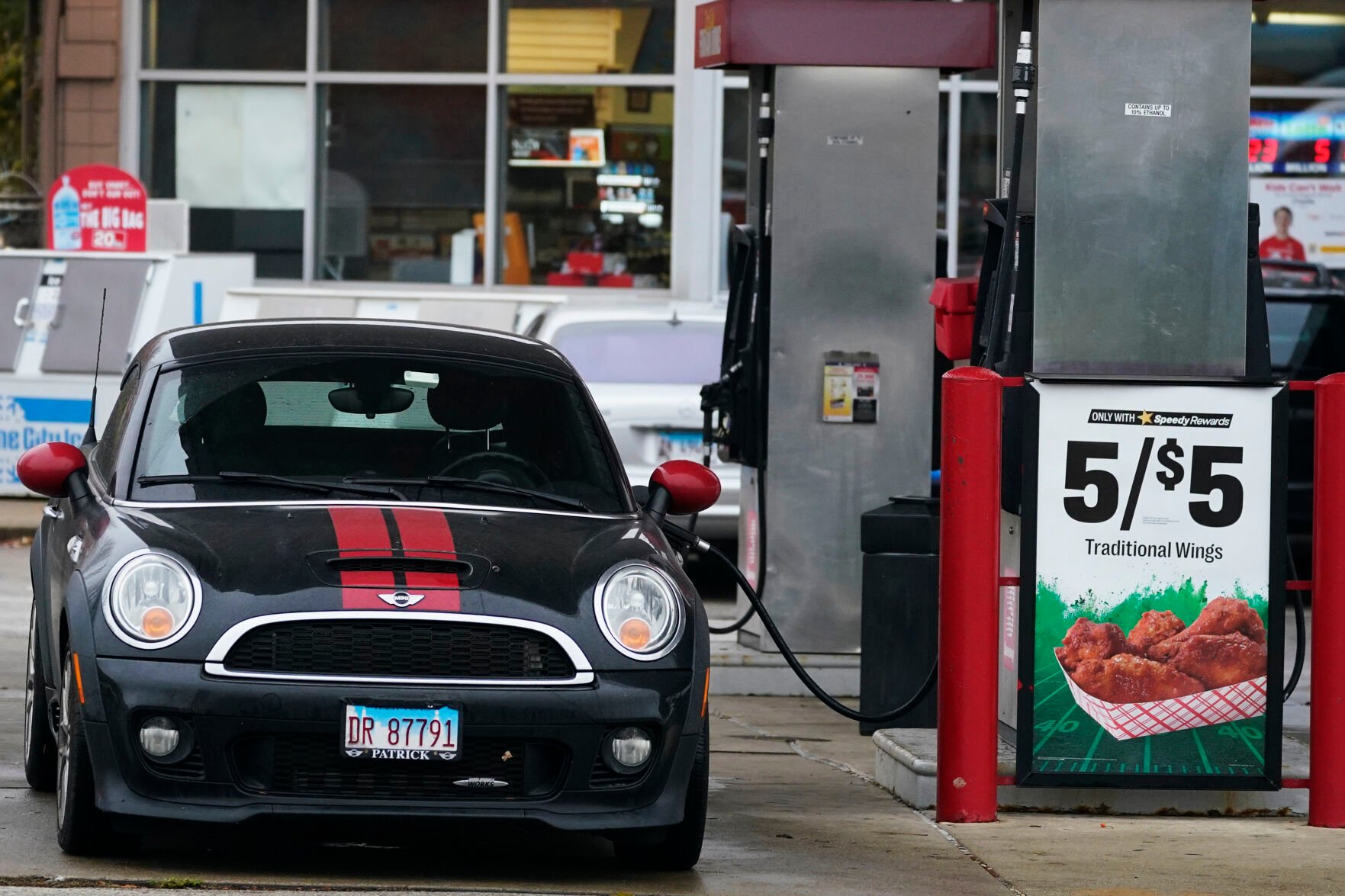 <p>A vehicle is fueled at a gas station in Palatine, Ill., Wednesday, Nov. 8, 2023. On Tuesday, the Labor Department issues its report on inflation at the consumer level in October. (AP Photo/Nam Y. Huh)</p>