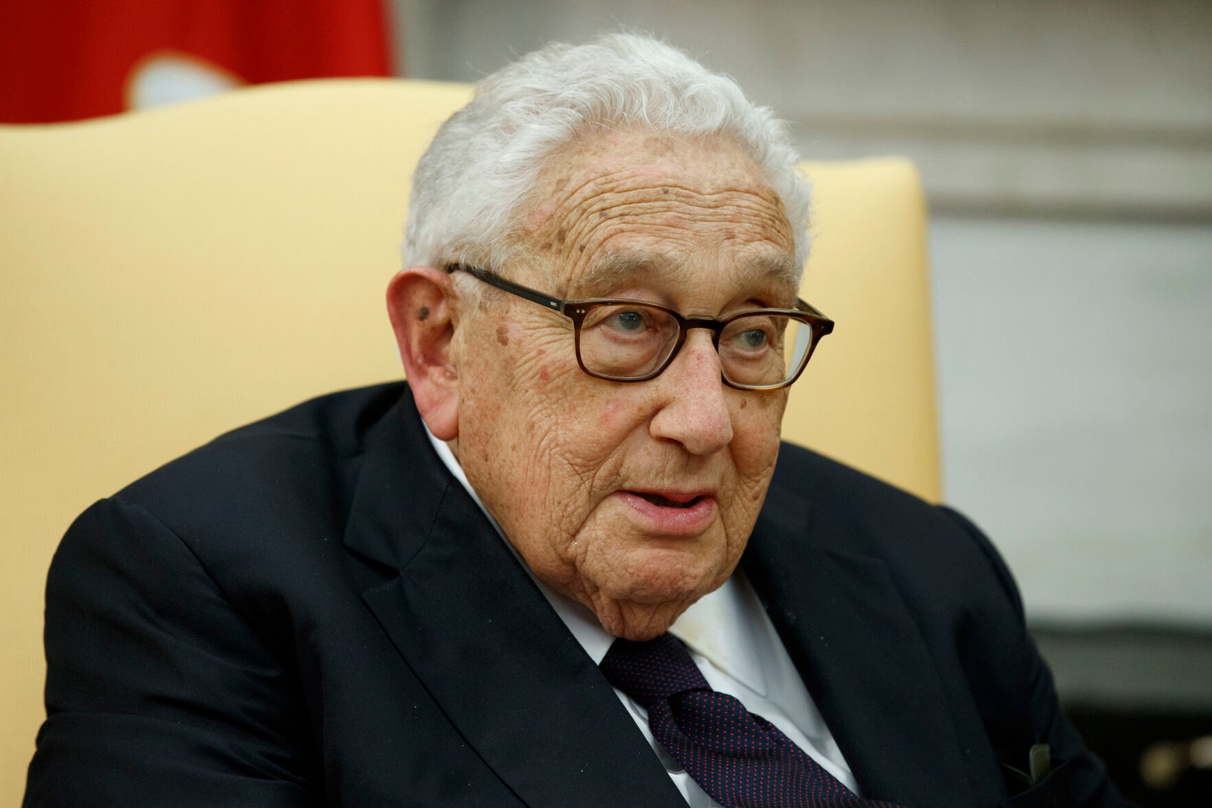 <p>Former Secretary of State Henry Kissinger speaks during a meeting with President Donald Trump Oct. 10, 2017, in the Oval Office of the White House. Kissinger, who dominated foreign policy as the United States extricated itself from Vietnam and broke down barriers with China, died Wednesday at 100.  </p>