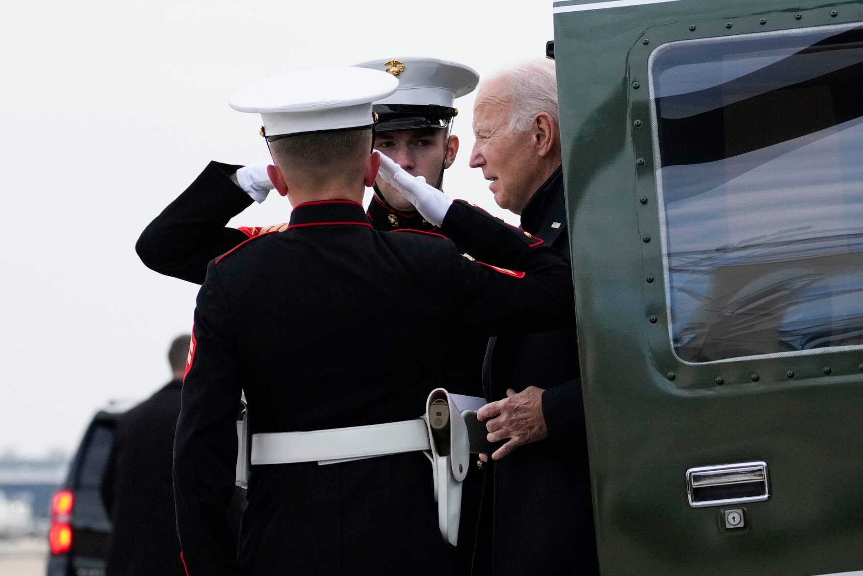 <p>President Joe Biden arrives Wednesday on Marine One at Minneapolis–Saint Paul International Airport in St. Paul, Minn., after speaking in Northfield, Minn.  </p>