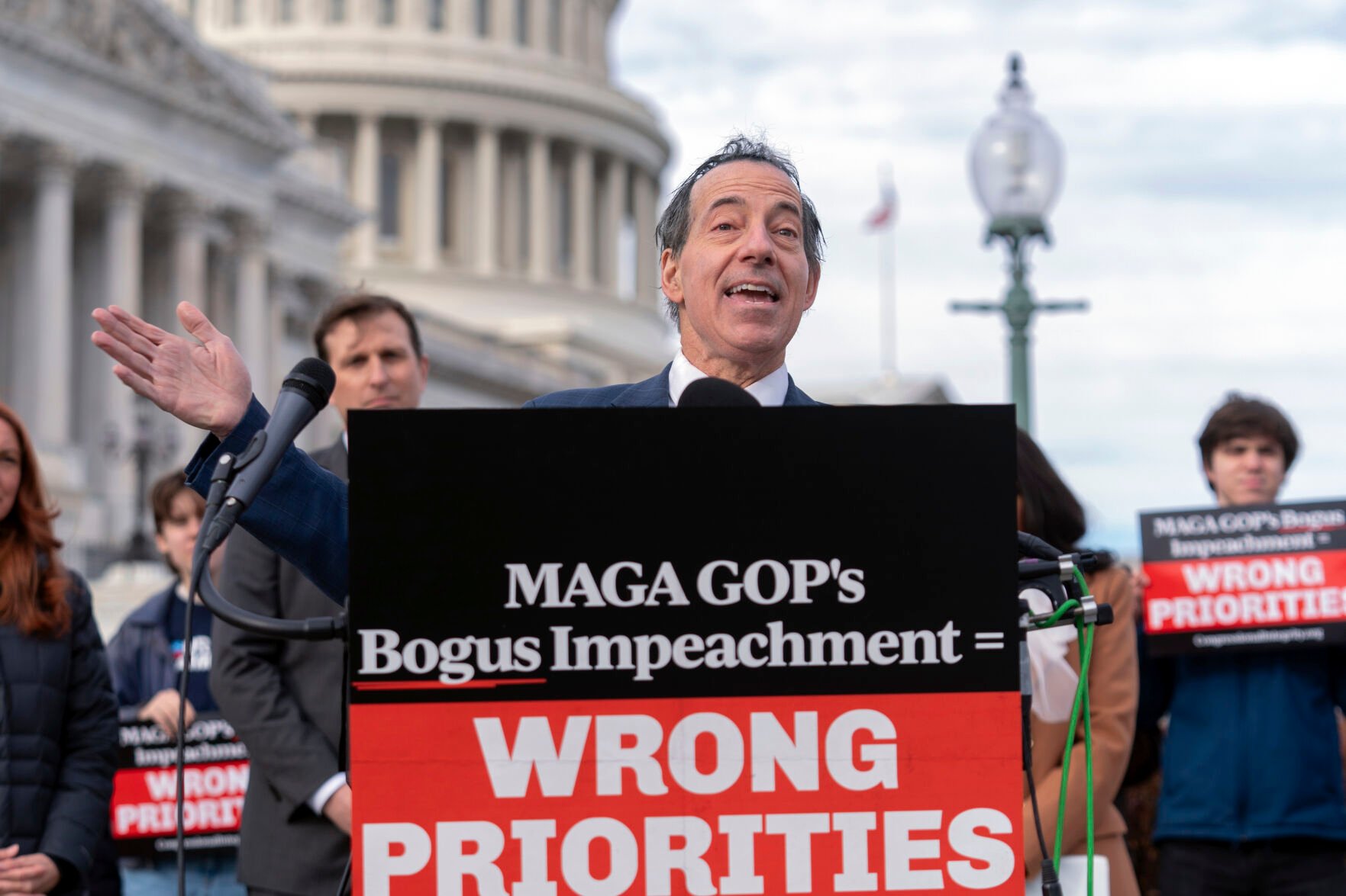 <p>Rep. Jamie Raskin, D-Md., ranking member of the House Oversight and Accountability Committee, speaks Wednesday during a news conference on Republican's impeachment inquiry into President Joe Biden at the U.S. Capitol.</p>