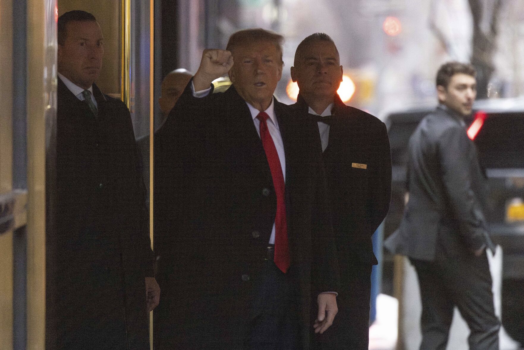 <p>Former President Donald Trump leaves his apartment building Friday in New York. A jury began deliberating in the defamation trial against him Friday after closing arguments concluded.</p>