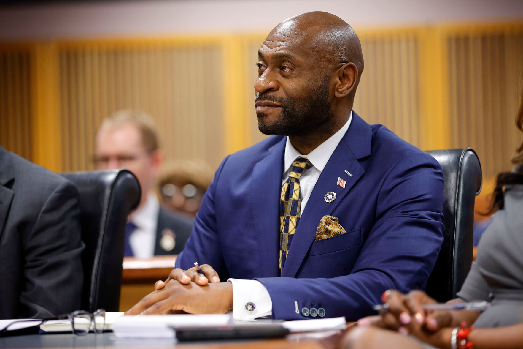 <p>FILE- Special prosecutor Nathan Wade looks on during a hearing on the Georgia election interference case, Friday, March, 1, 2024, in Atlanta. A progressive Democrat and a Republican who briefly worked in Donald Trump's administration entered the Fulton County district attorney's race Friday, March 8, 2024, as the current officeholder, Fani Willis, awaits a judge's decision on whether she will be removed from the Georgia election interference case against the former president because of a relationship with Wade. (AP Photo/Alex Slitz, Pool, File)</p>