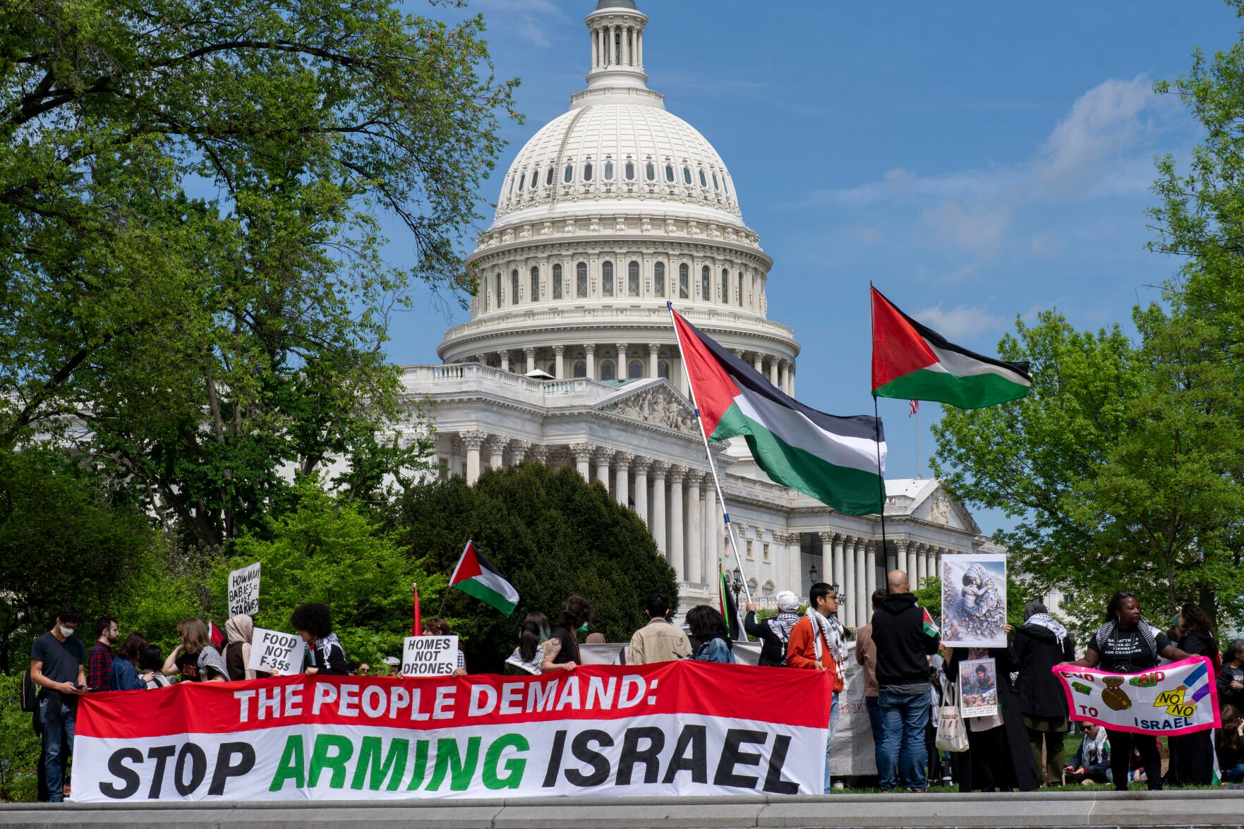 <p>Pro-Palestinian activists demonstrate Saturday outside the Capitol in Washington.</p>