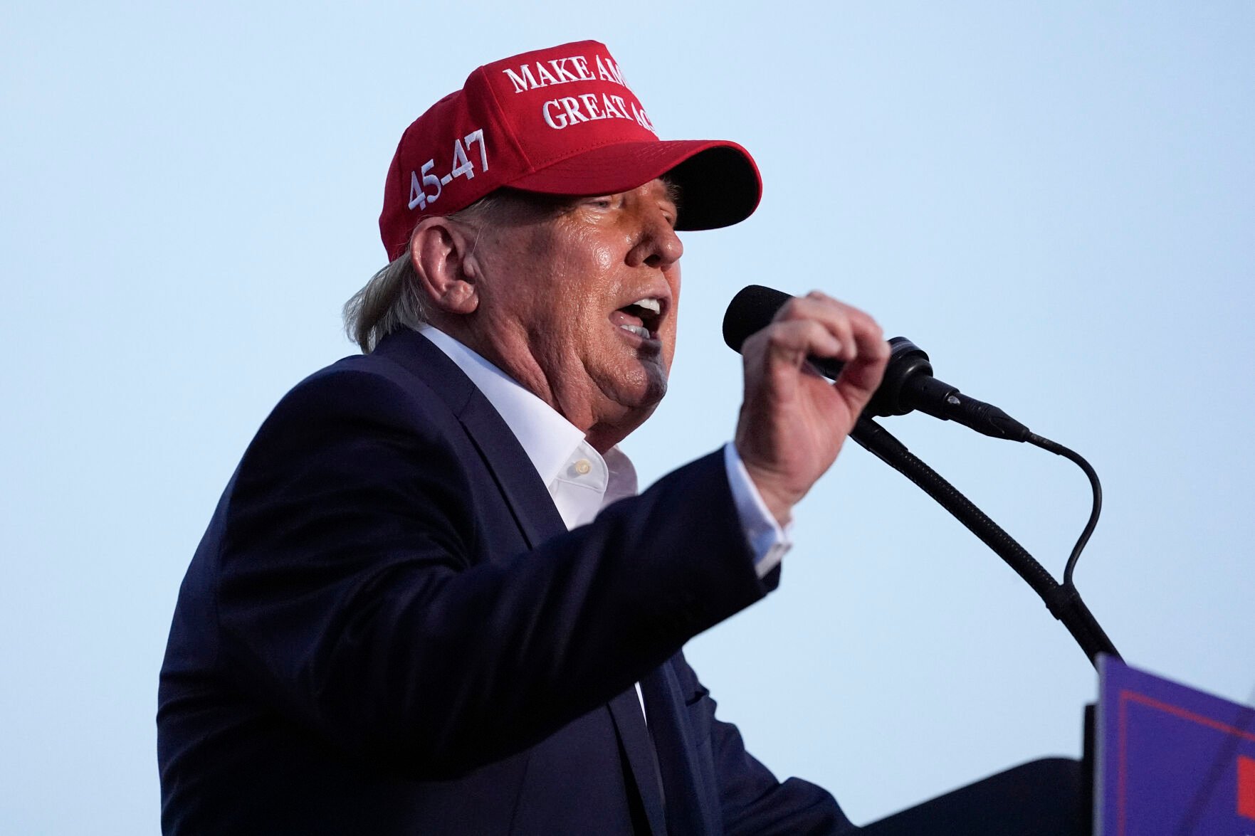 <p>Republican presidential candidate former President Donald Trump speaks at a July 9 campaign rally in Doral, Fla. </p>