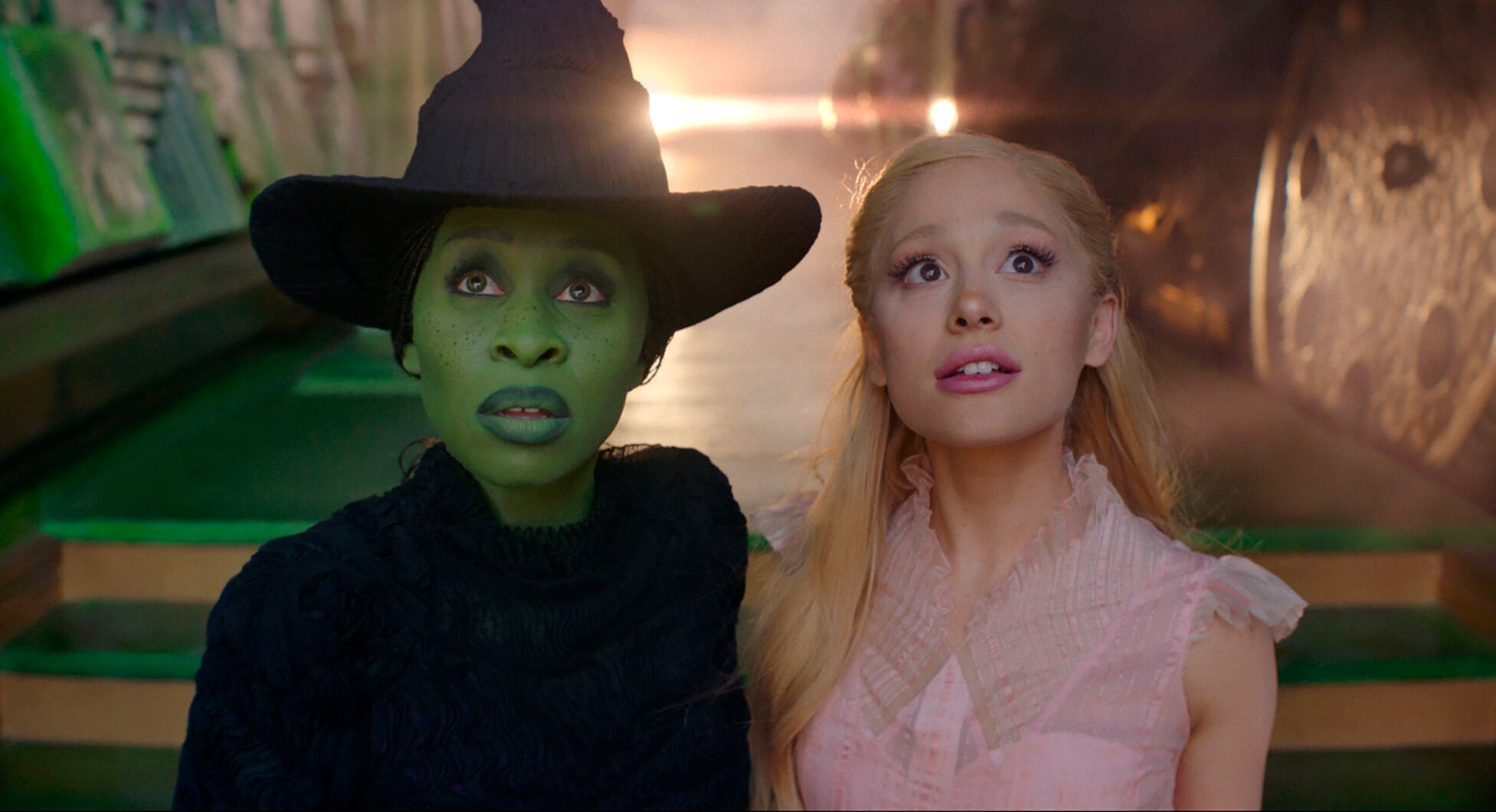 <p>This image released by Universal Pictures shows Cynthia Erivo, left, and Ariana Grande in a scene from the film "Wicked." (Universal Pictures via AP)</p>