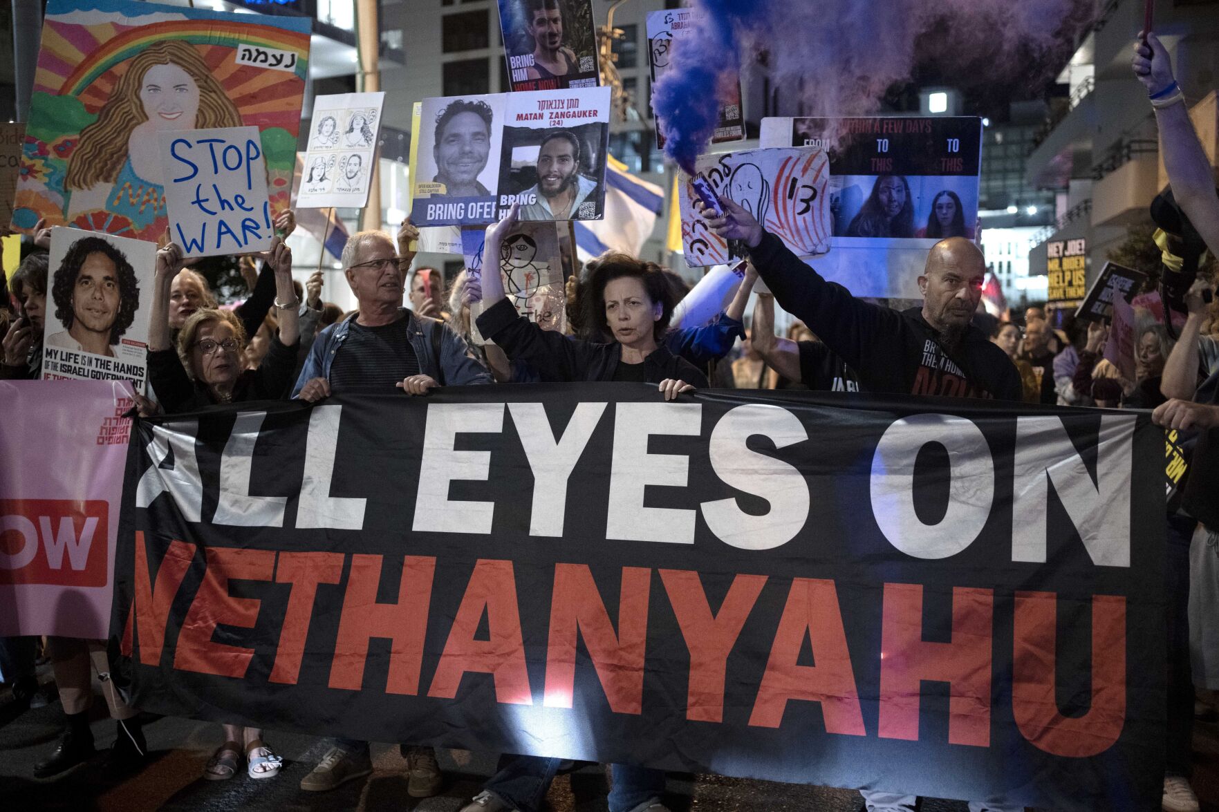 <p>FILE - Relatives of Israelis held hostage by Hamas in the Gaza Strip and their supporters protest outside of the hotel where U.S. Secretary of State Antony Blinken is staying during a visit with Israeli leadership in Tel Aviv, on Oct. 22, 2024. (AP Photo/Maya Alleruzzo, File)</p>