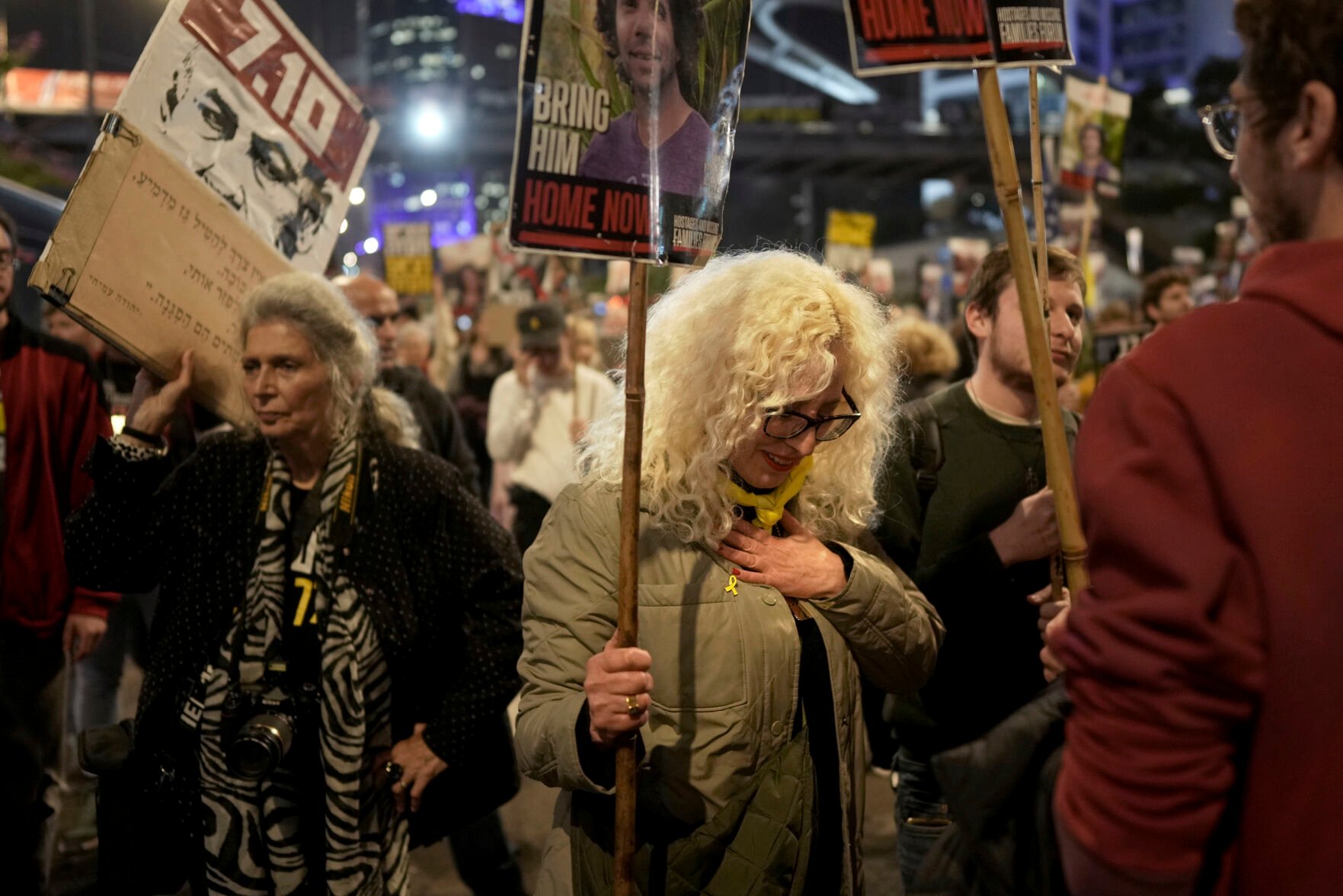<p>Relatives and friends of people killed and abducted by Hamas and taken into Gaza, take part in a demonstration in Tel Aviv, Israel, Wednesday, Jan. 15, 2025. (AP Photo/Oded Balilty)</p>